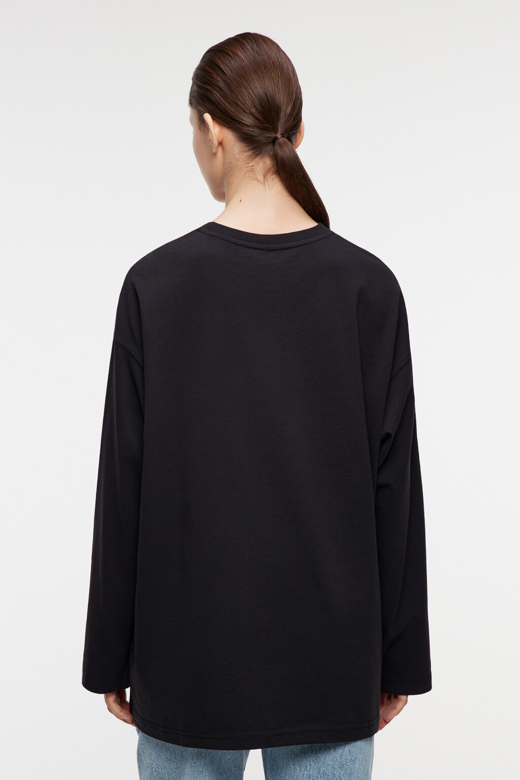 Лонгслив oversize хлопковый с принтом - цвет черный - 3