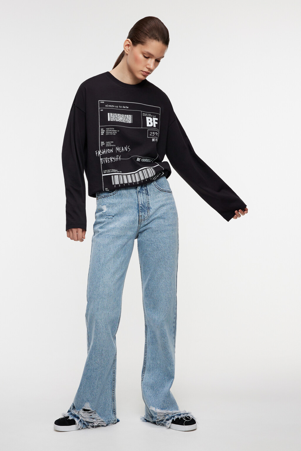 Лонгслив oversize хлопковый с принтом - цвет черный - 4