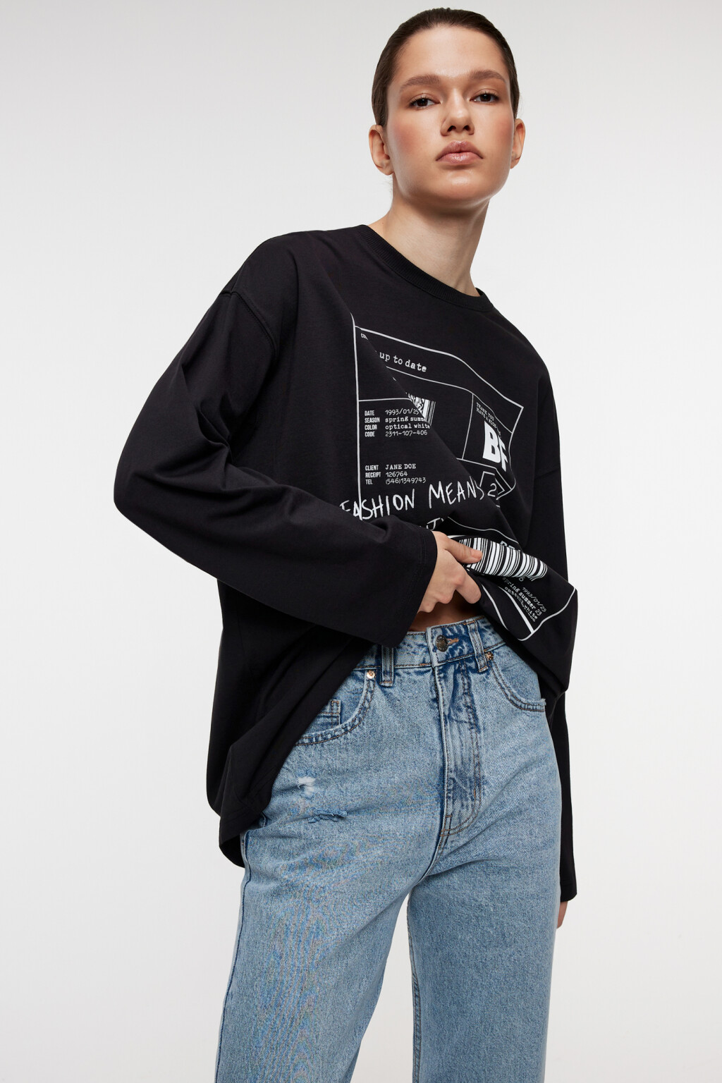 Лонгслив oversize хлопковый с принтом - цвет черный - 7