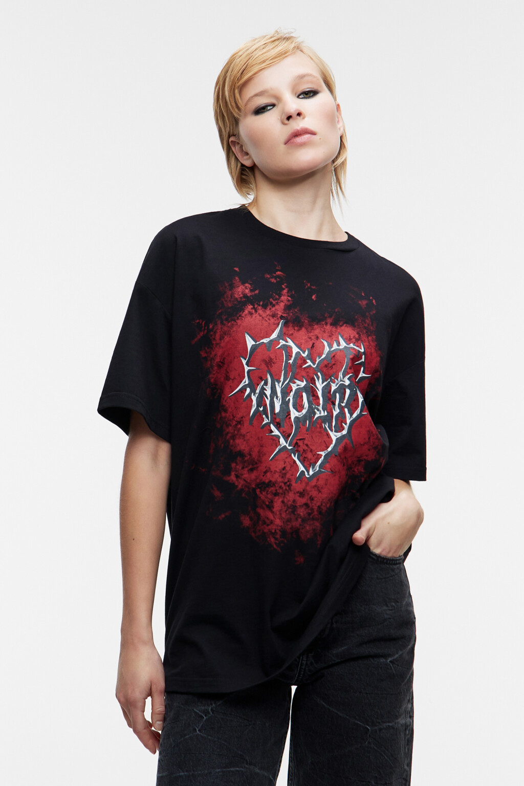 Футболка oversize хлопковая с принтом - цвет черный - 1