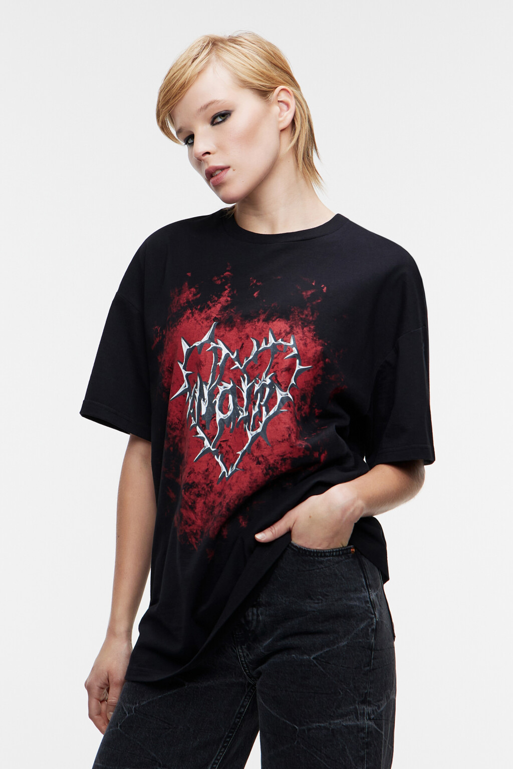 Футболка oversize хлопковая с принтом - цвет черный - 2