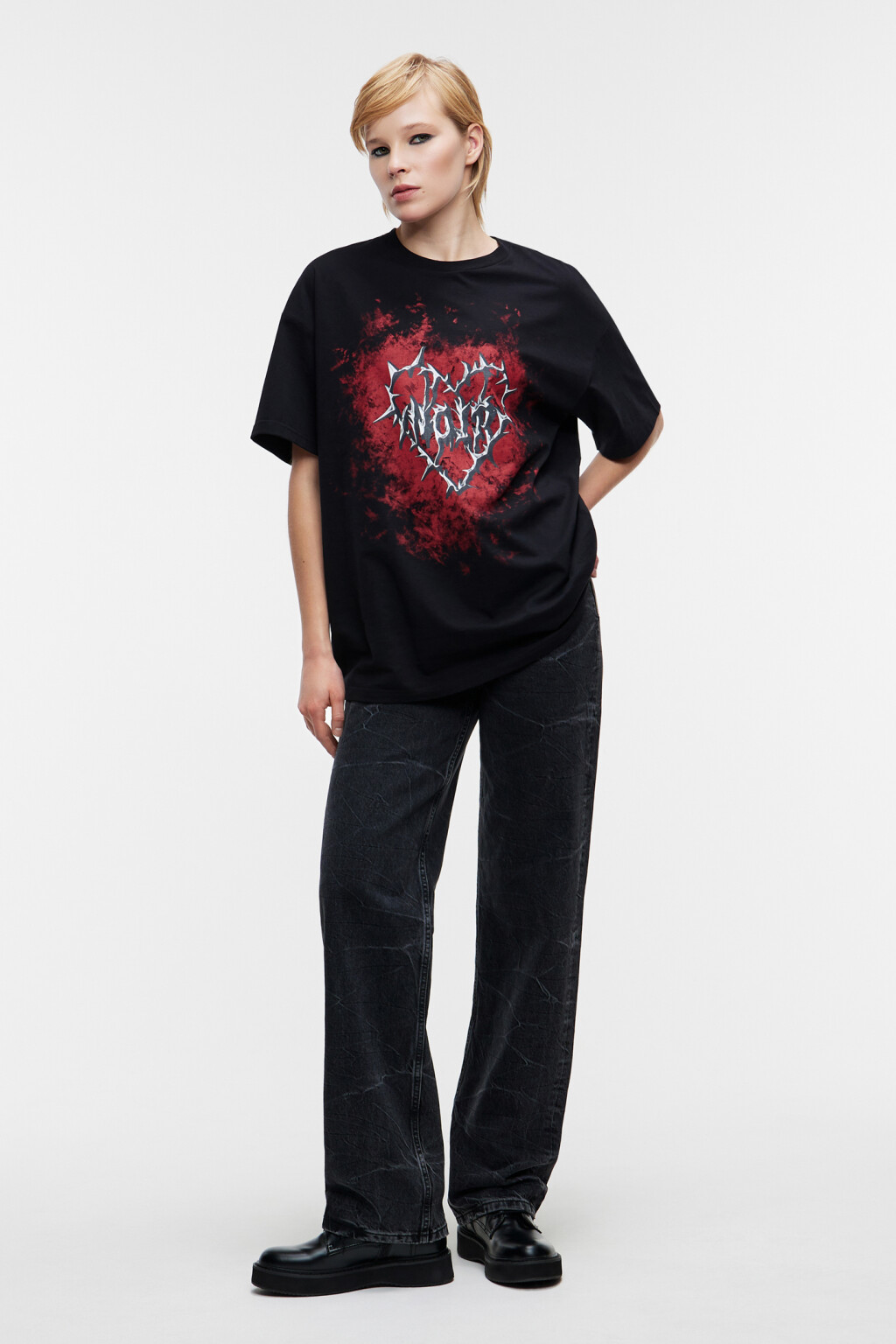 Футболка oversize хлопковая с принтом - цвет черный - 4