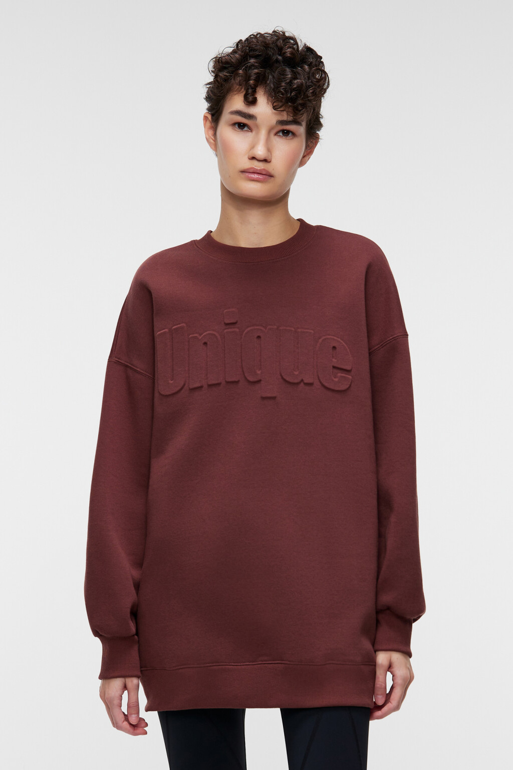 Свитшот хлопковый oversize с принтом - цвет коричневый - 1