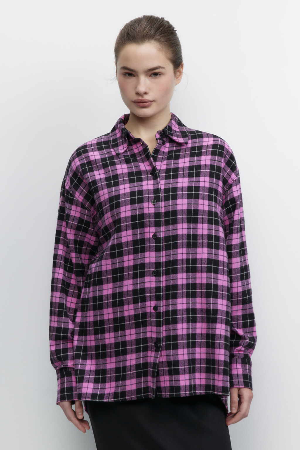 Рубашка oversize фланелевая клетчатая - цвет розовый - 2