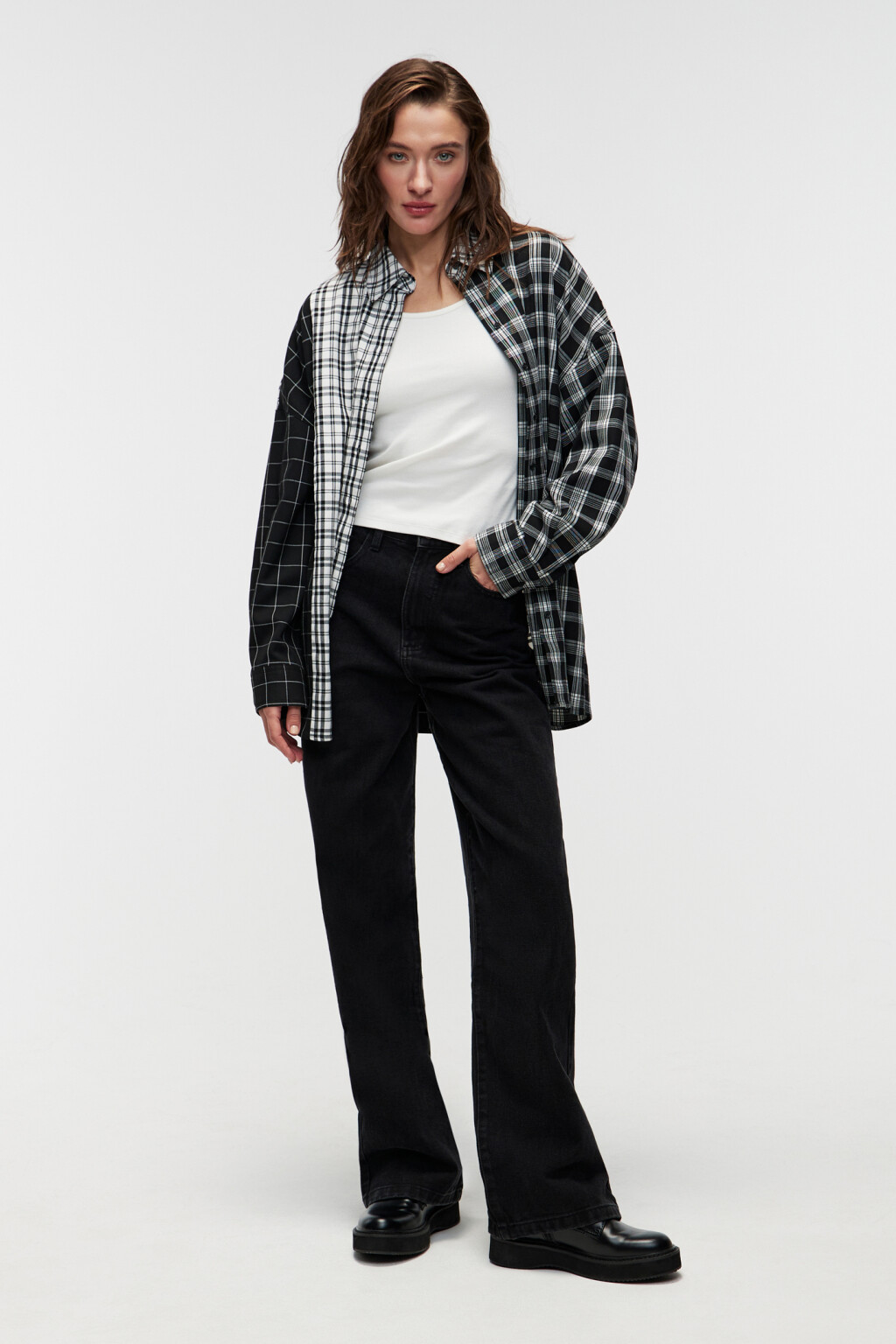 Рубашка oversize клетчатая в стиле пэчворк - цвет мультиколор - 4