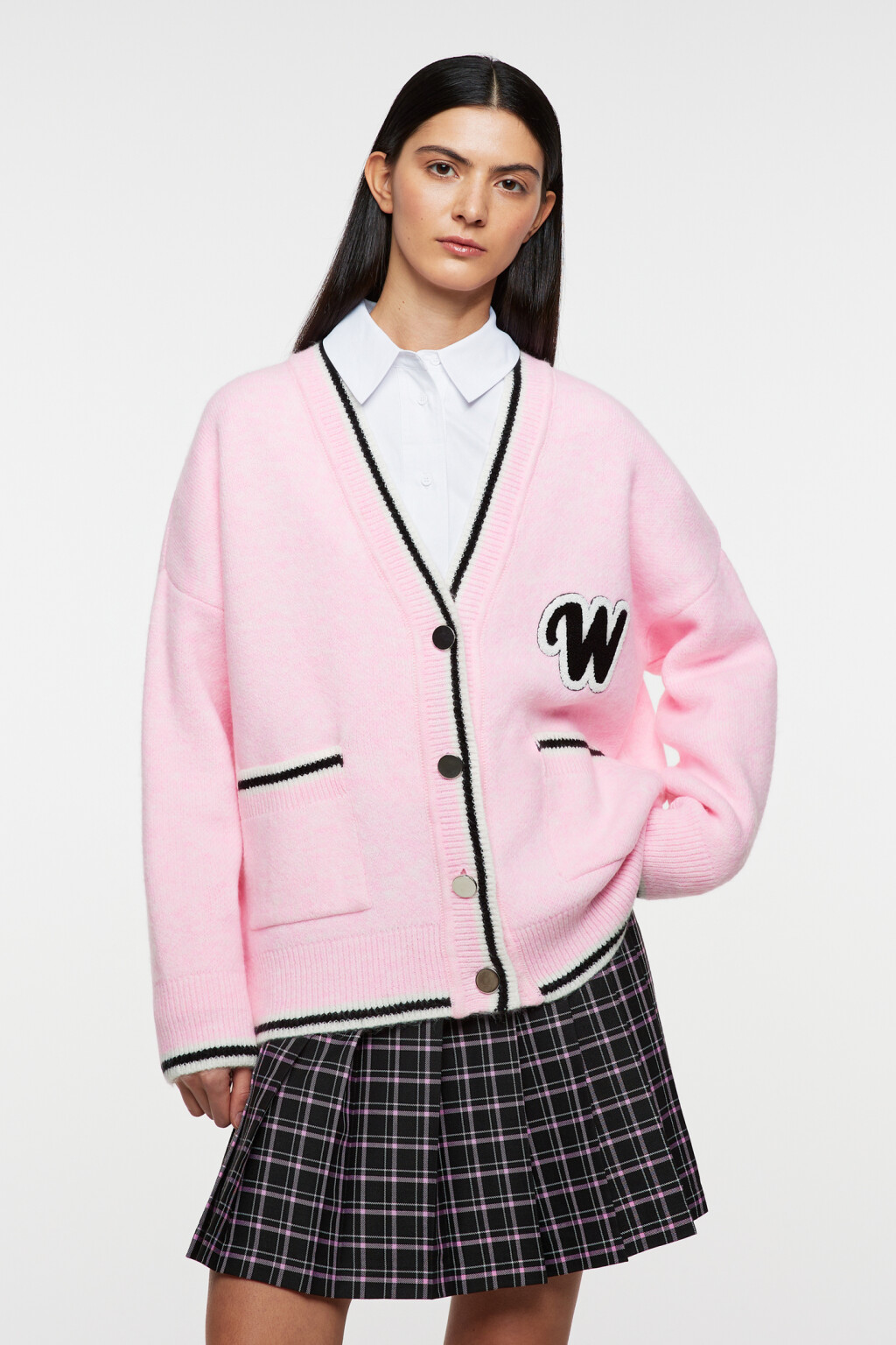 Кардиган oversize удлиненный с нашивкой - цвет розовый - 1
