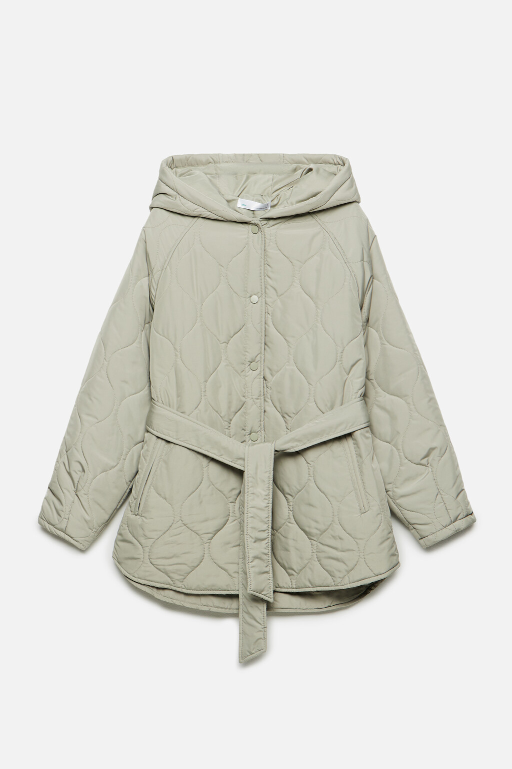 Куртка стеганая утепленная с капюшоном и поясом - цвет зеленый - 10