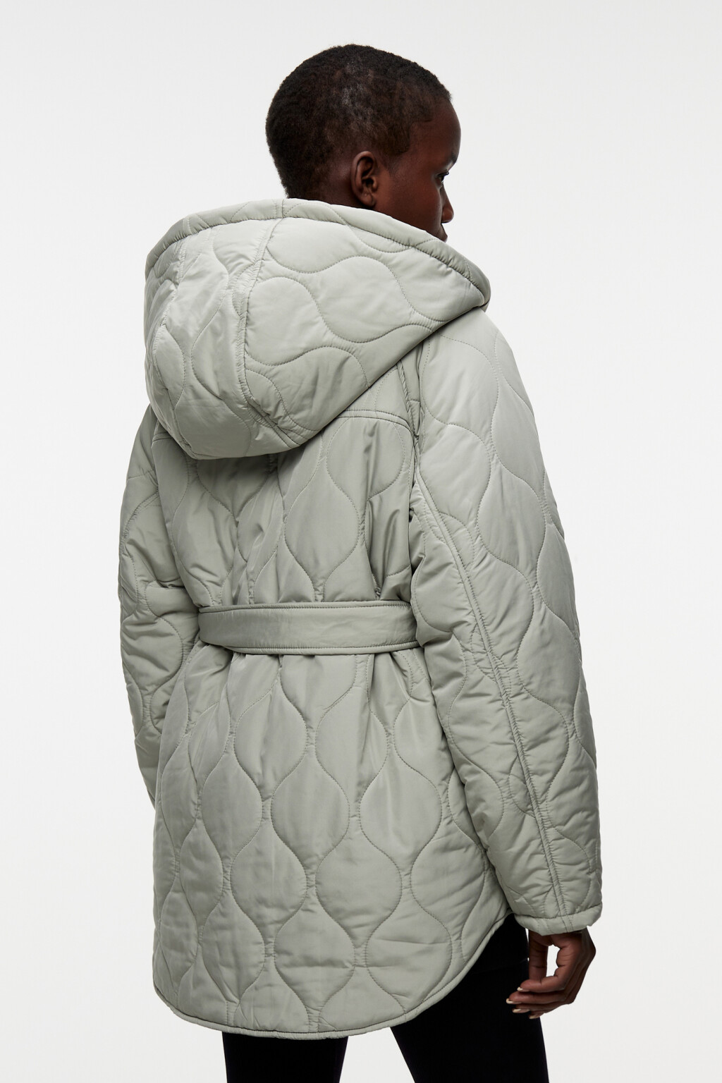 Куртка стеганая утепленная с капюшоном и поясом - цвет зеленый - 3