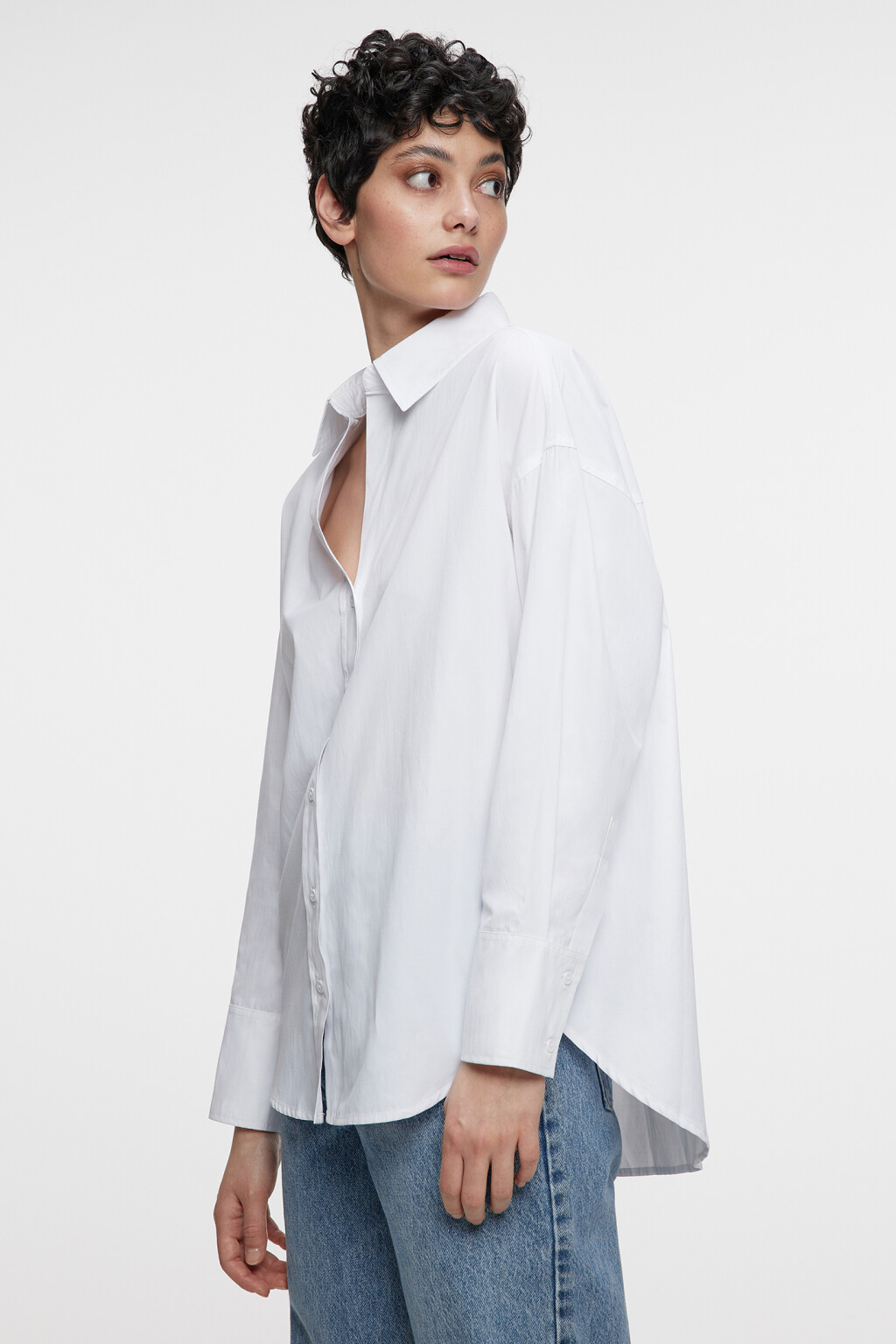 блузка-рубашка oversize хлопковая удлиненная - цвет белый - 1