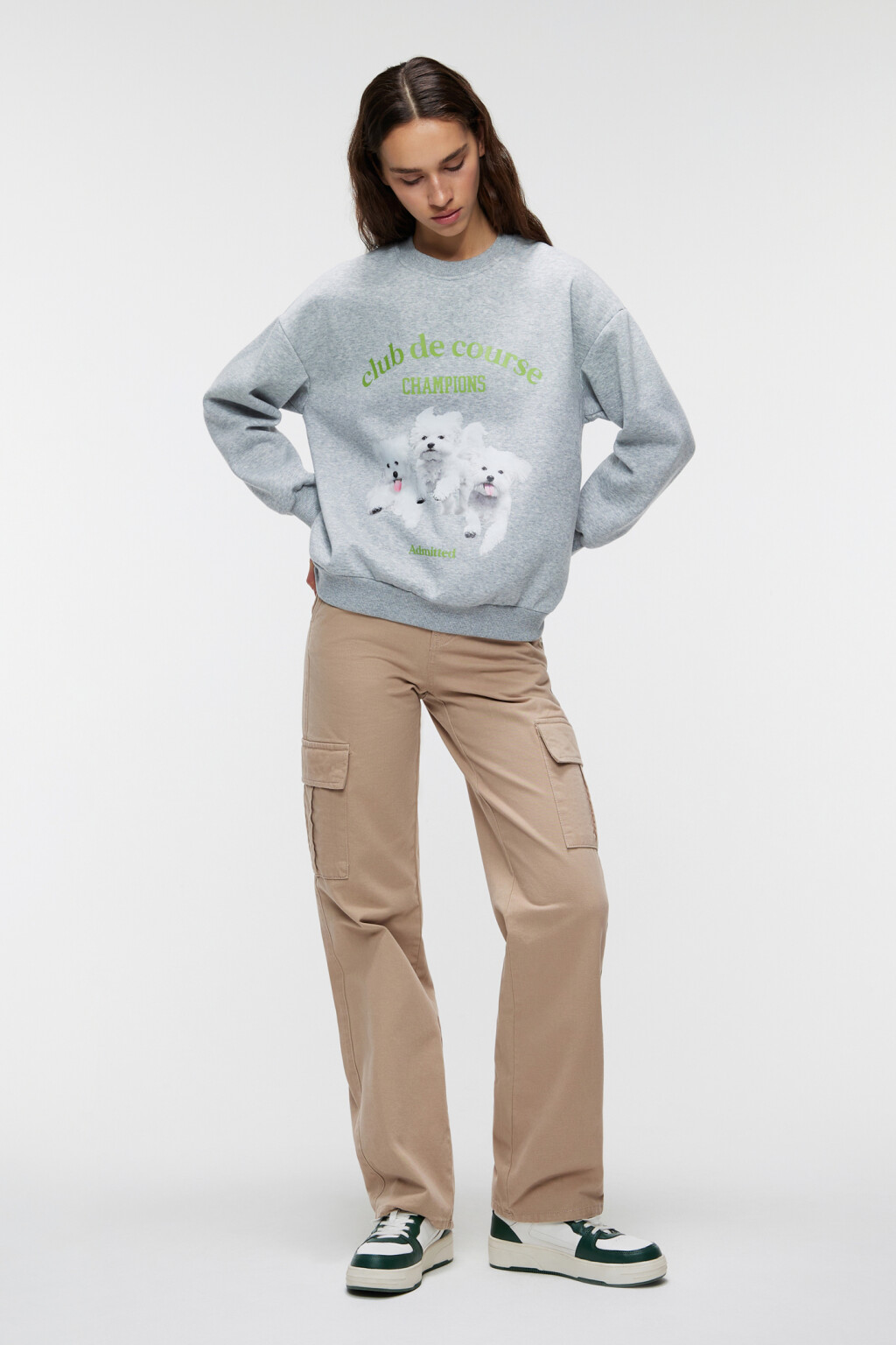 Свитшот oversize хлопковый с принтом - цвет серый - 4