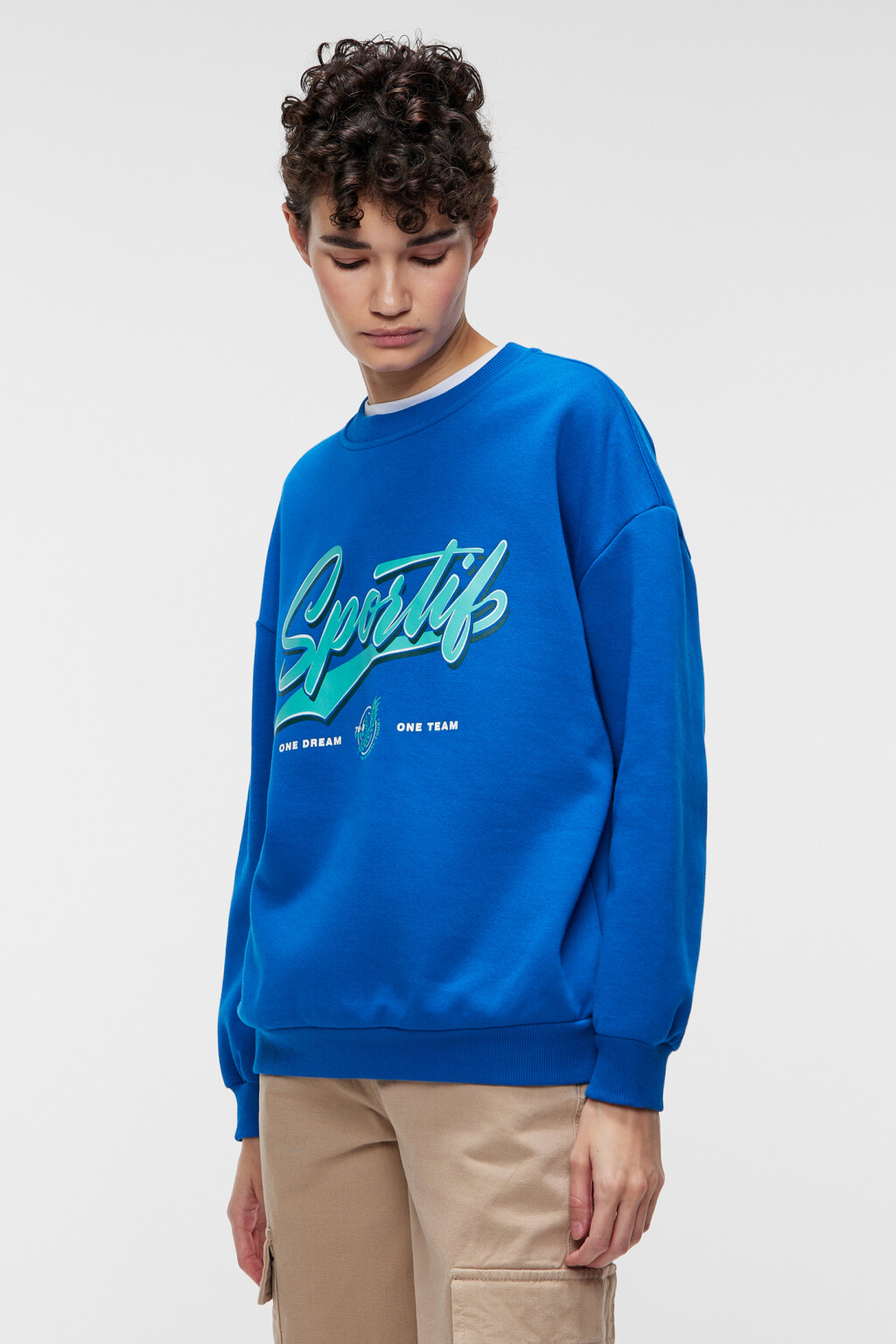 Свитшот oversize хлопковый с принтом - цвет синий - 2