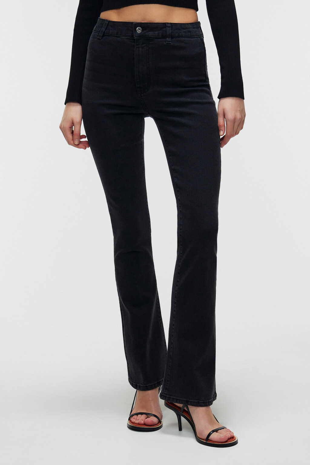 Джинсы клеш классические со средней посадкой - цвет черный - 1