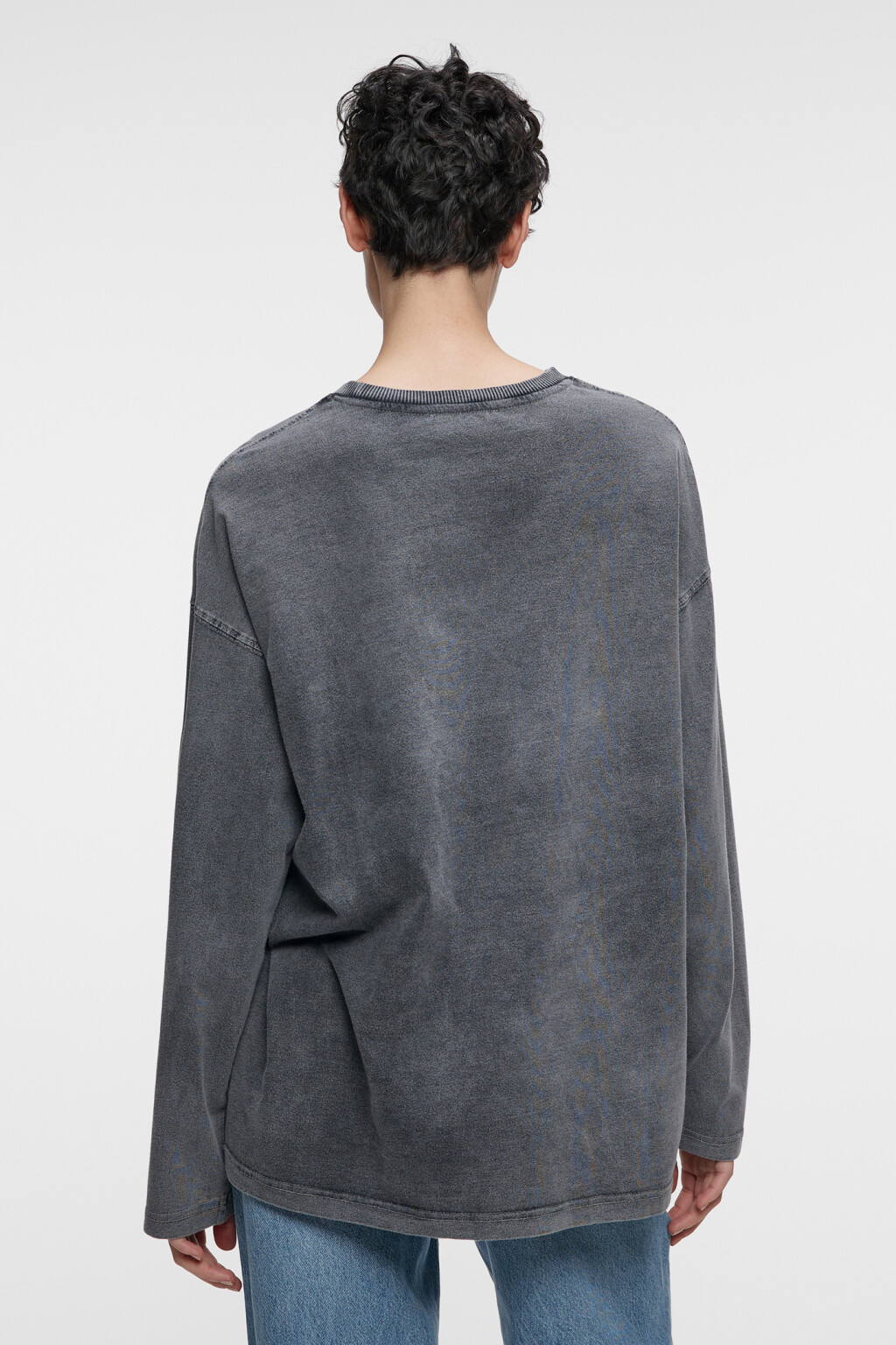 Лонгслив oversize хлопковый с принтом-надписью - цвет серый - 3