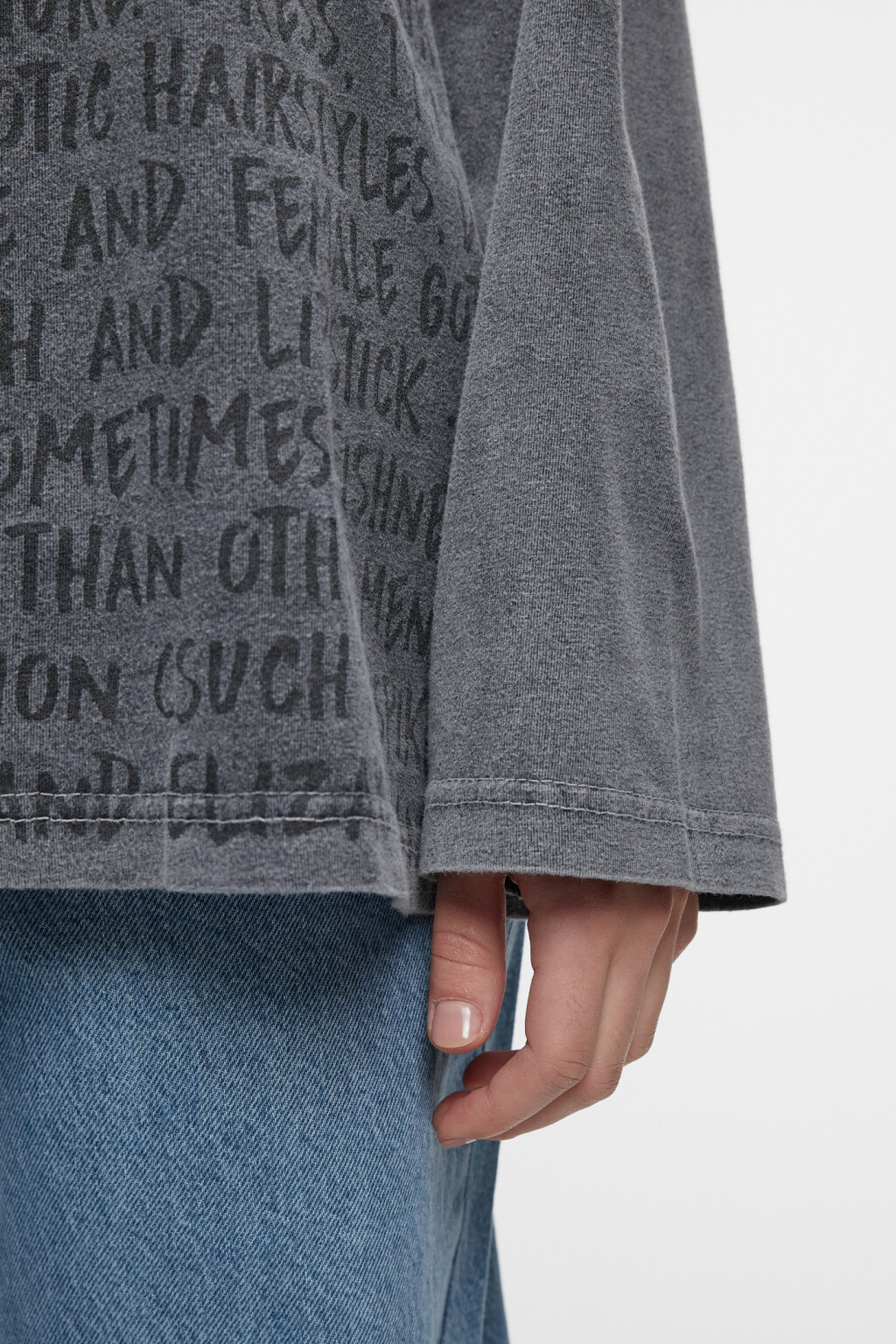 Лонгслив oversize хлопковый с принтом-надписью - цвет серый - 6