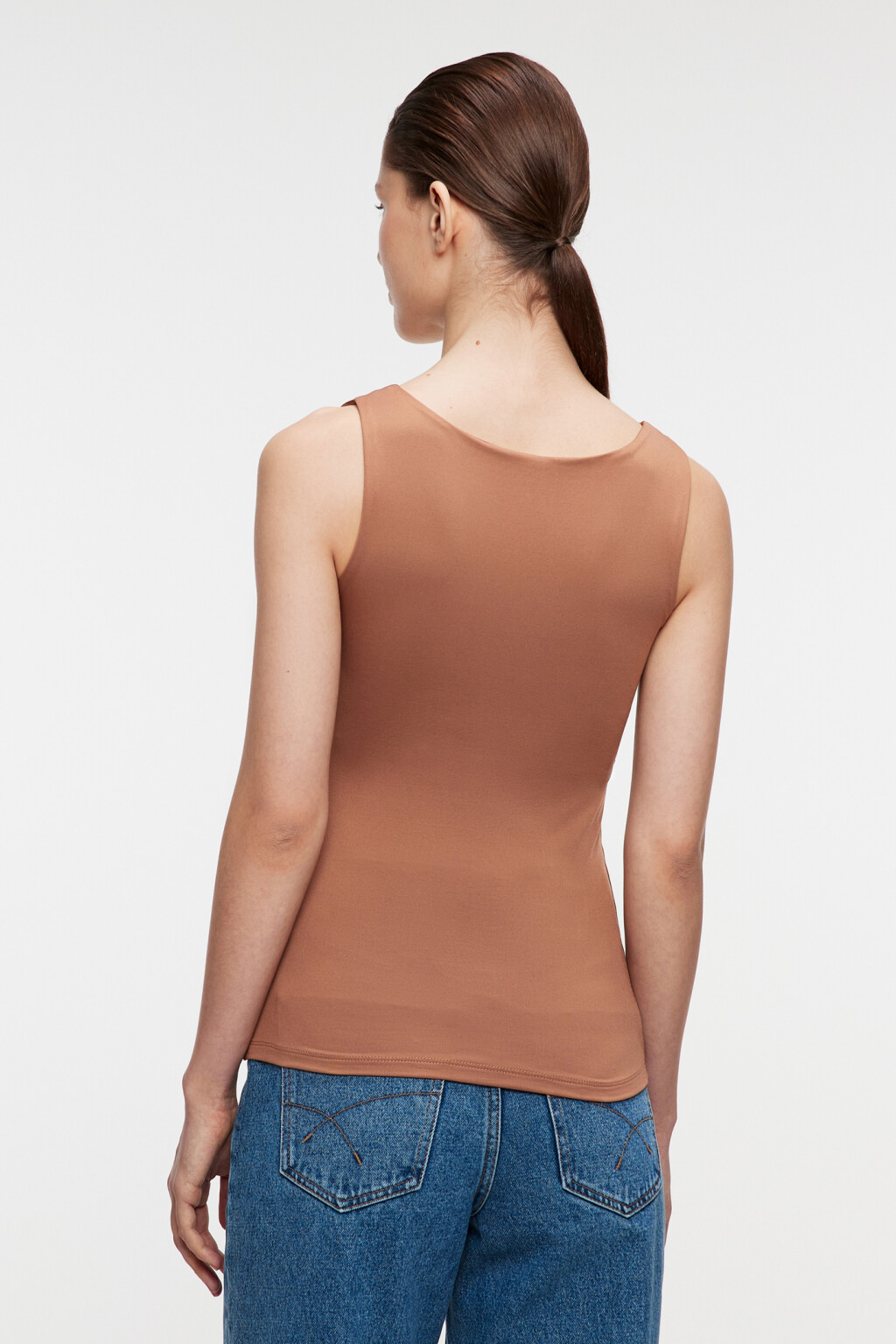 Майка-топ SAMANTA гладкая на широких бретелях - цвет бежевый - 3