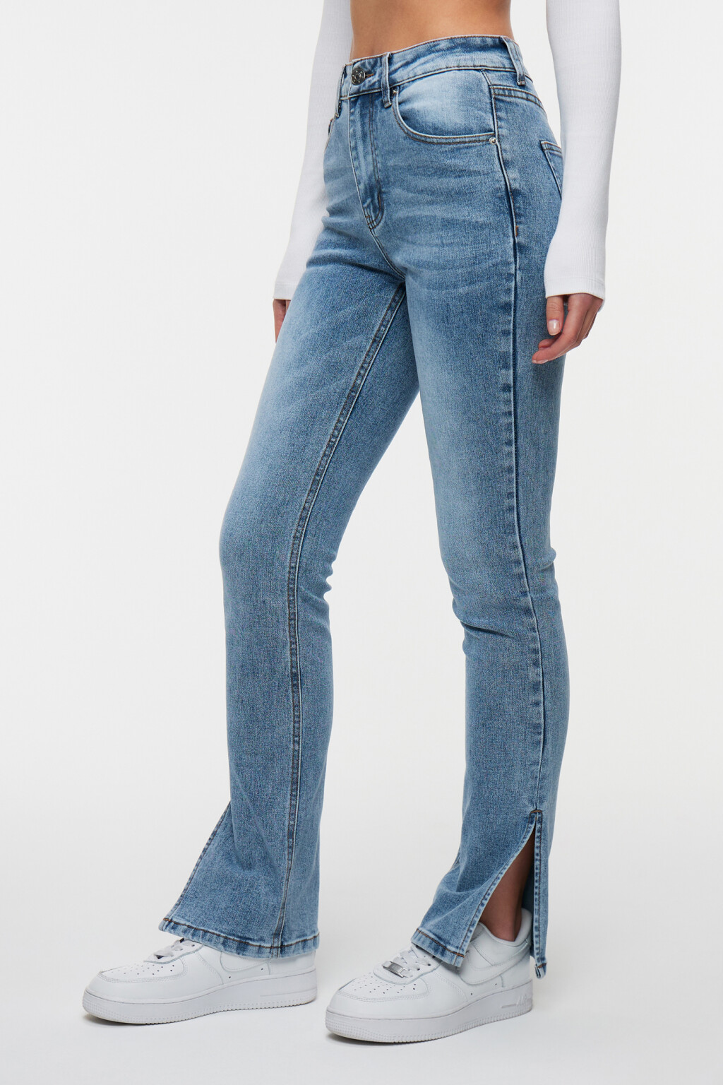 Джинсы skinny со средней посадкой и разрезами - цвет голубой - 2