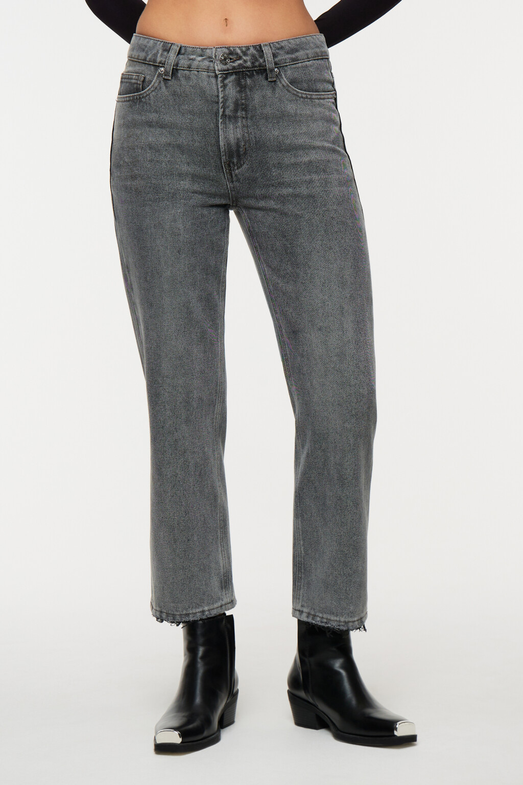 Джинсы-бойфренды потертые с низкой посадкой - цвет серый - 1