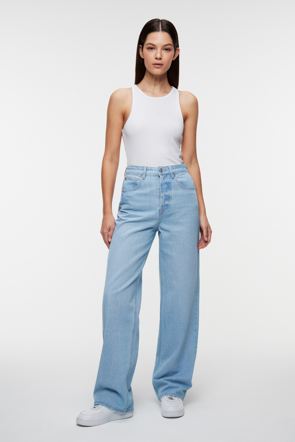 Джинсы-трубы wide leg широкие с высокой посадкой - цвет голубой - 4