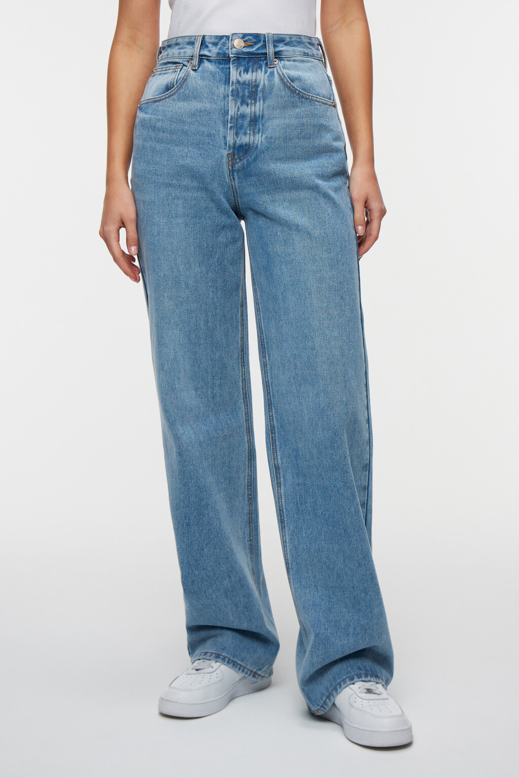 Джинсы-трубы wide leg широкие с высокой посадкой - цвет голубой - 1
