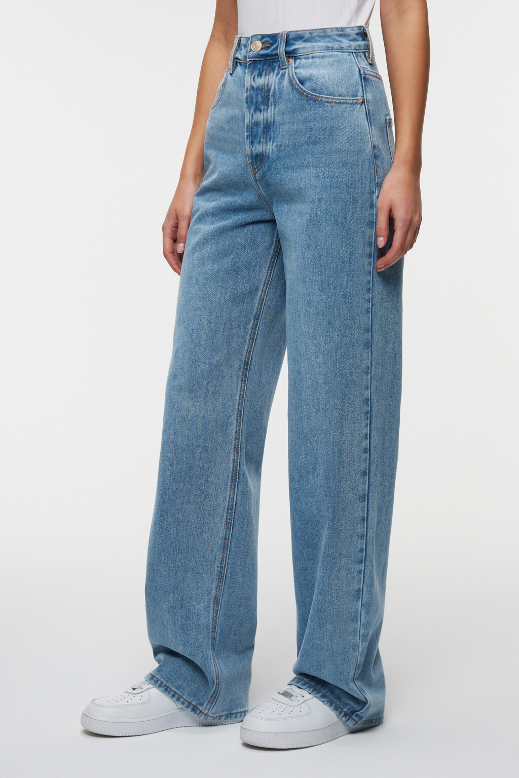 Джинсы-трубы wide leg широкие с высокой посадкой - цвет голубой - 2