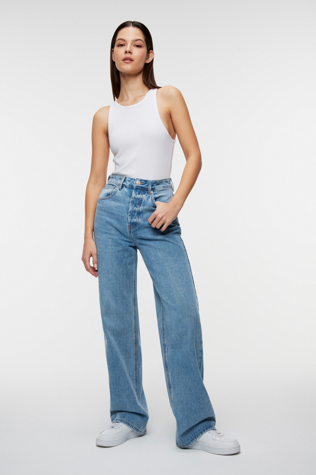 Джинсы-трубы wide leg широкие с высокой посадкой - цвет голубой - 4