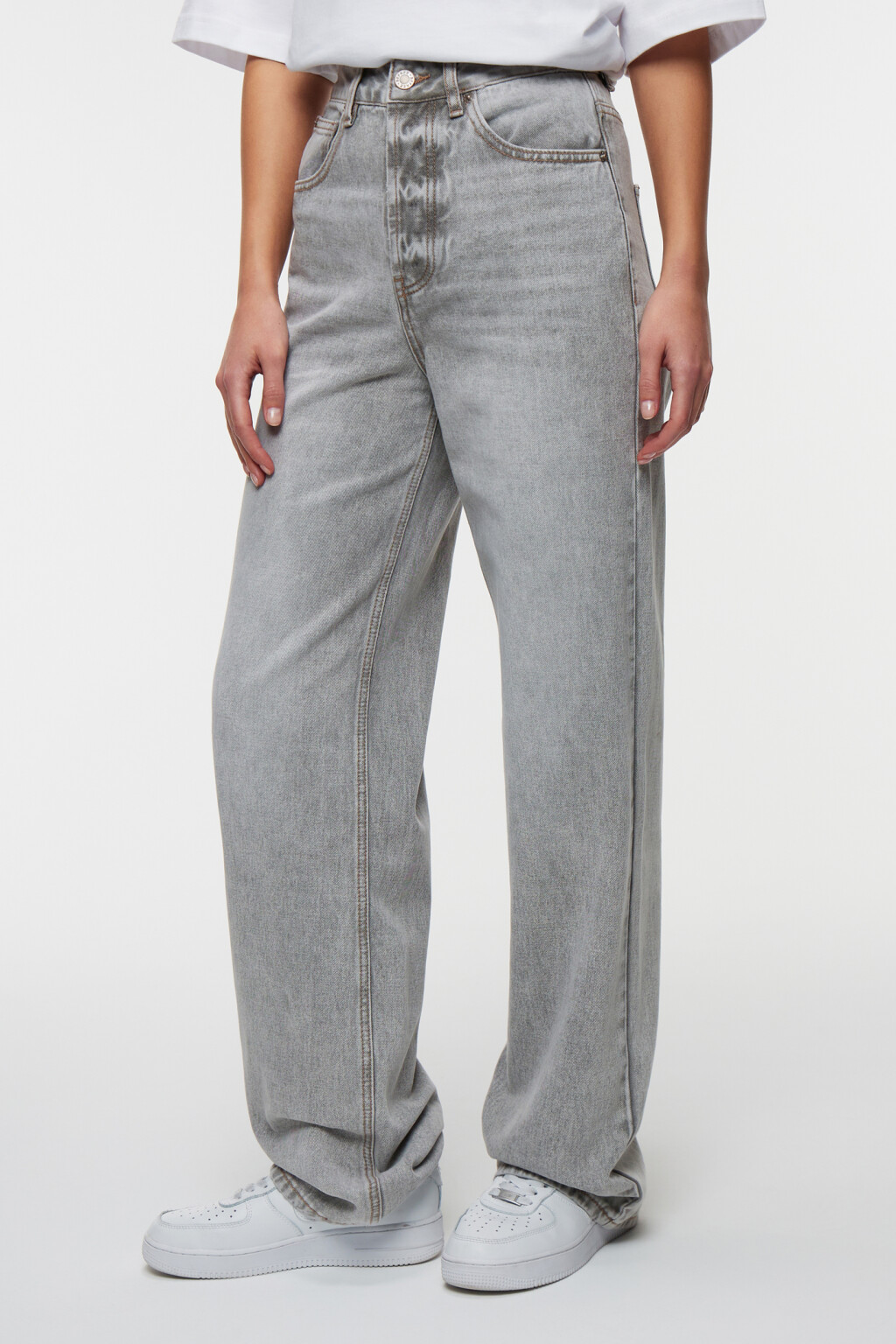 Джинсы-трубы wide leg широкие с высокой посадкой - цвет серый - 2