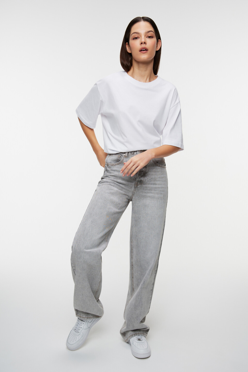 Джинсы-трубы wide leg широкие с высокой посадкой - цвет серый - 7