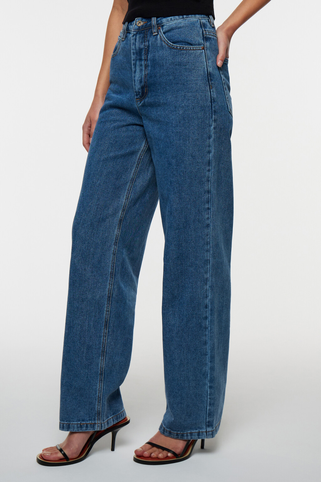 Джинсы-трубы wide leg с высокой посадкой - цвет голубой - 2