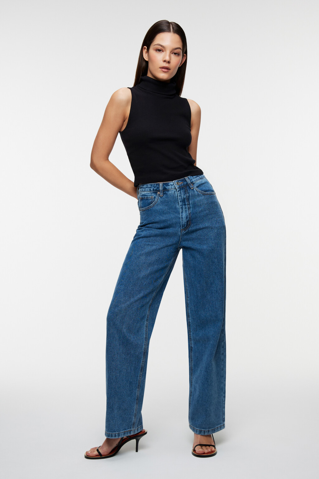 Джинсы-трубы wide leg с высокой посадкой - цвет голубой - 4