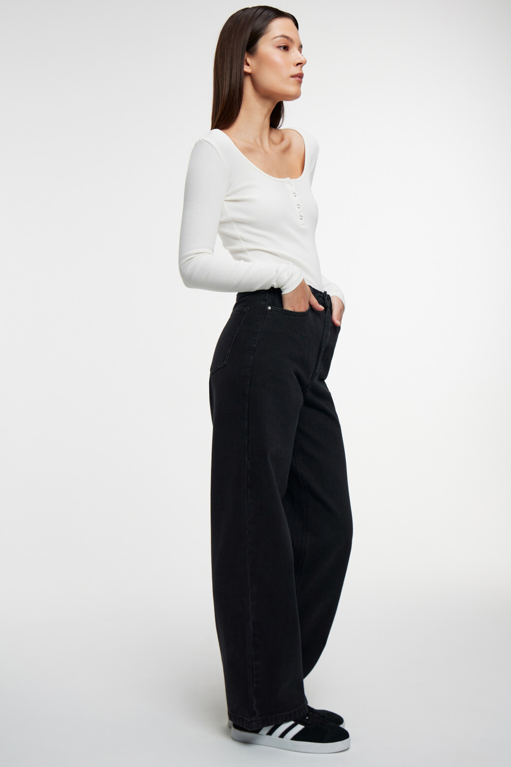 Джинсы-трубы wide leg с высокой посадкой - цвет черный - 7