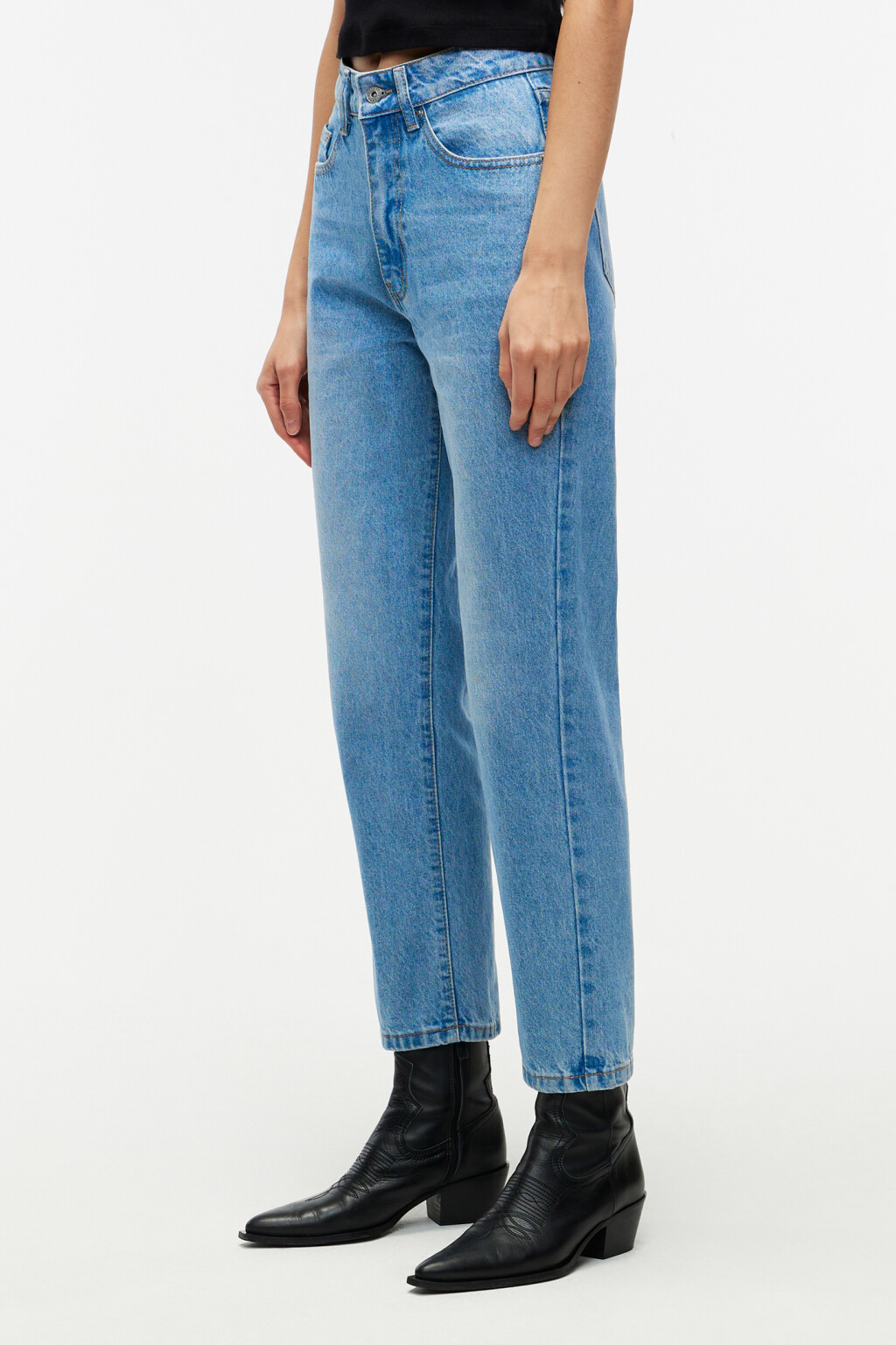 Джинсы прямые укороченные с высокой посадкой - цвет голубой - 2