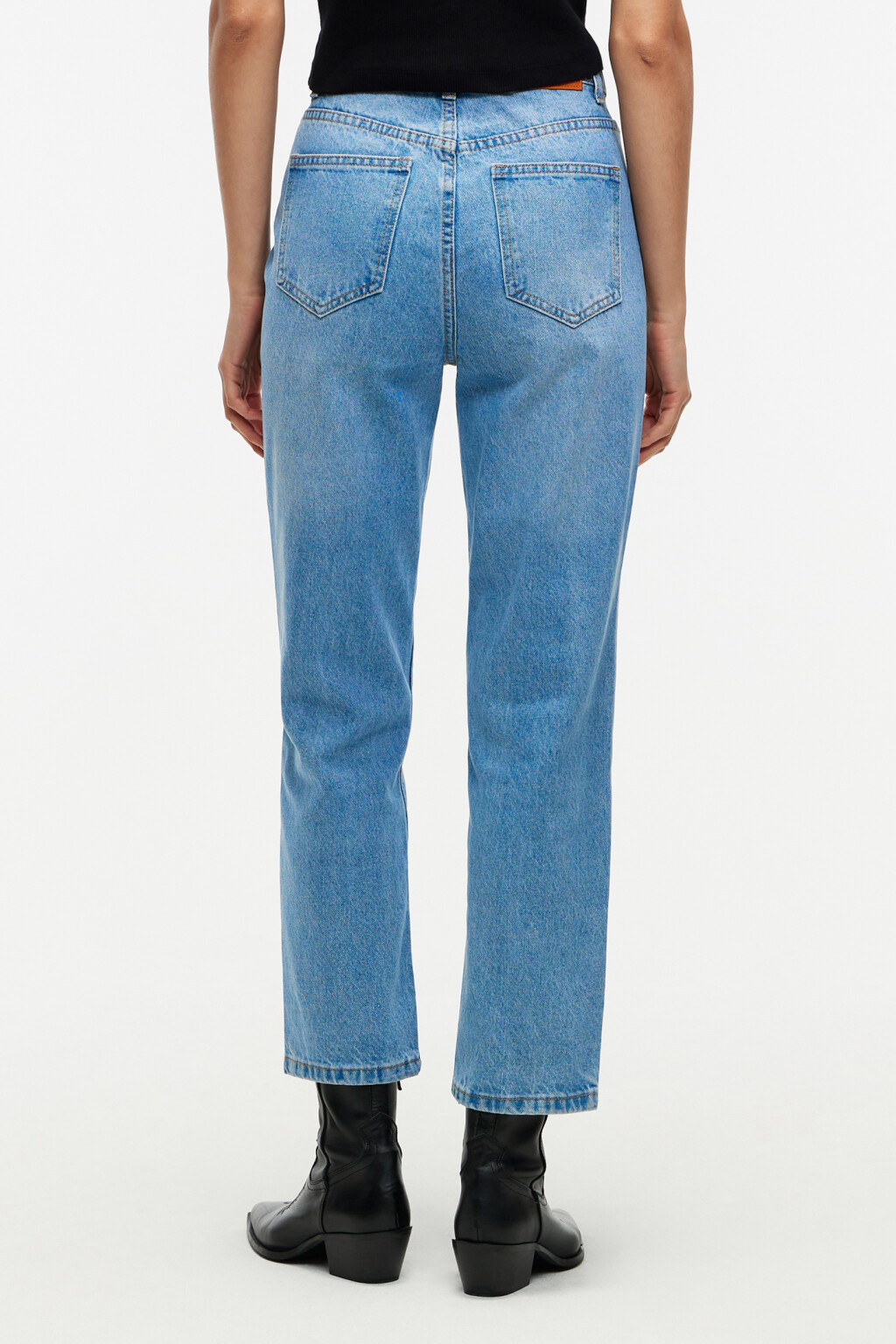 Джинсы прямые укороченные с высокой посадкой - цвет голубой - 3