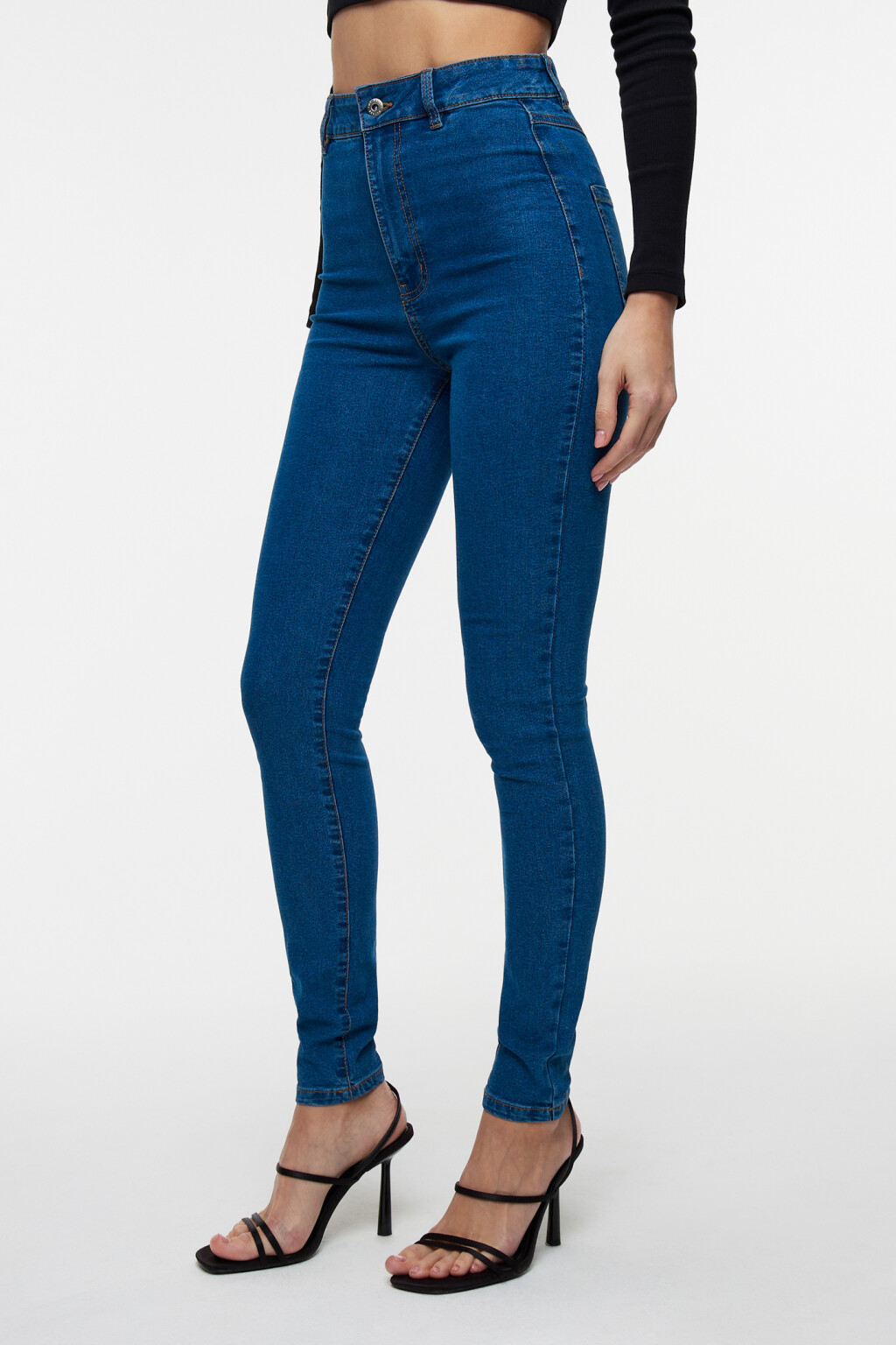 Джинсы skinny базовые с высокой посадкой - цвет голубой - 2