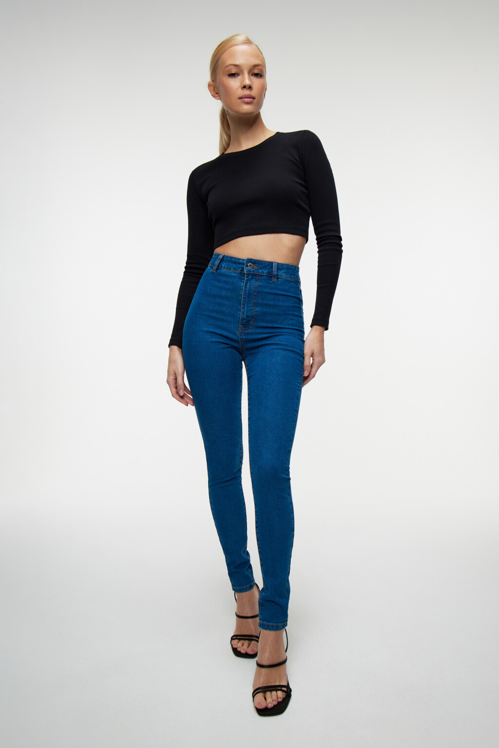 Джинсы skinny базовые с высокой посадкой - цвет голубой - 7