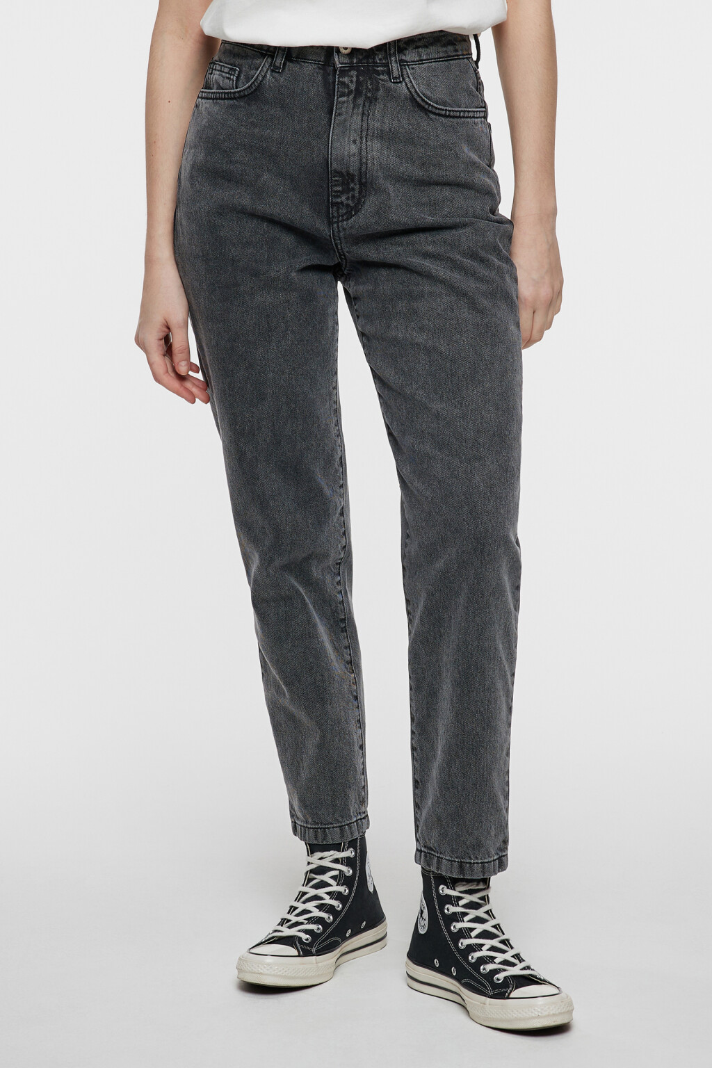 Джинсы mom-fit базовые с высокой посадкой - цвет серый - 1