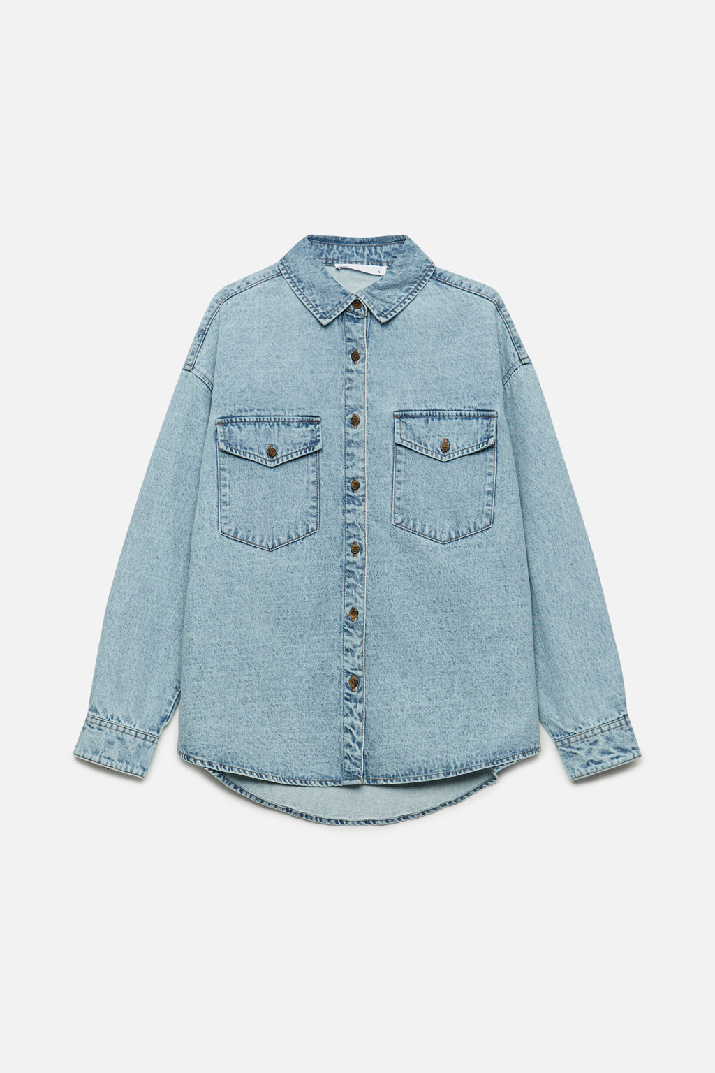 Рубашка oversize джинсовая с нагрудными карманами - цвет голубой - 9