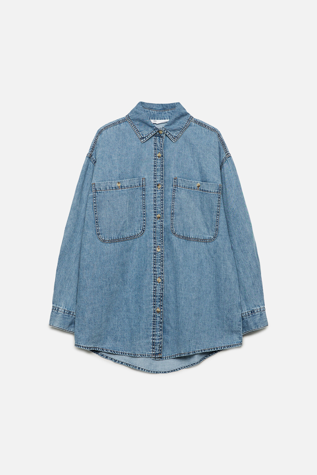 Рубашка oversize джинсовая с нагрудными карманами - цвет голубой - 8