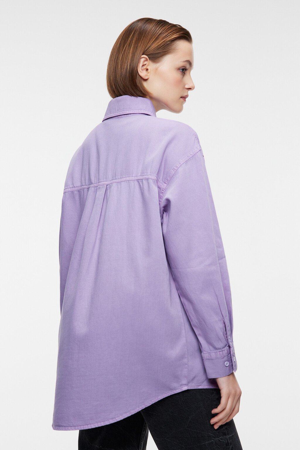 Рубашка oversize джинсовая с нагрудными карманами - цвет сиреневый - 3