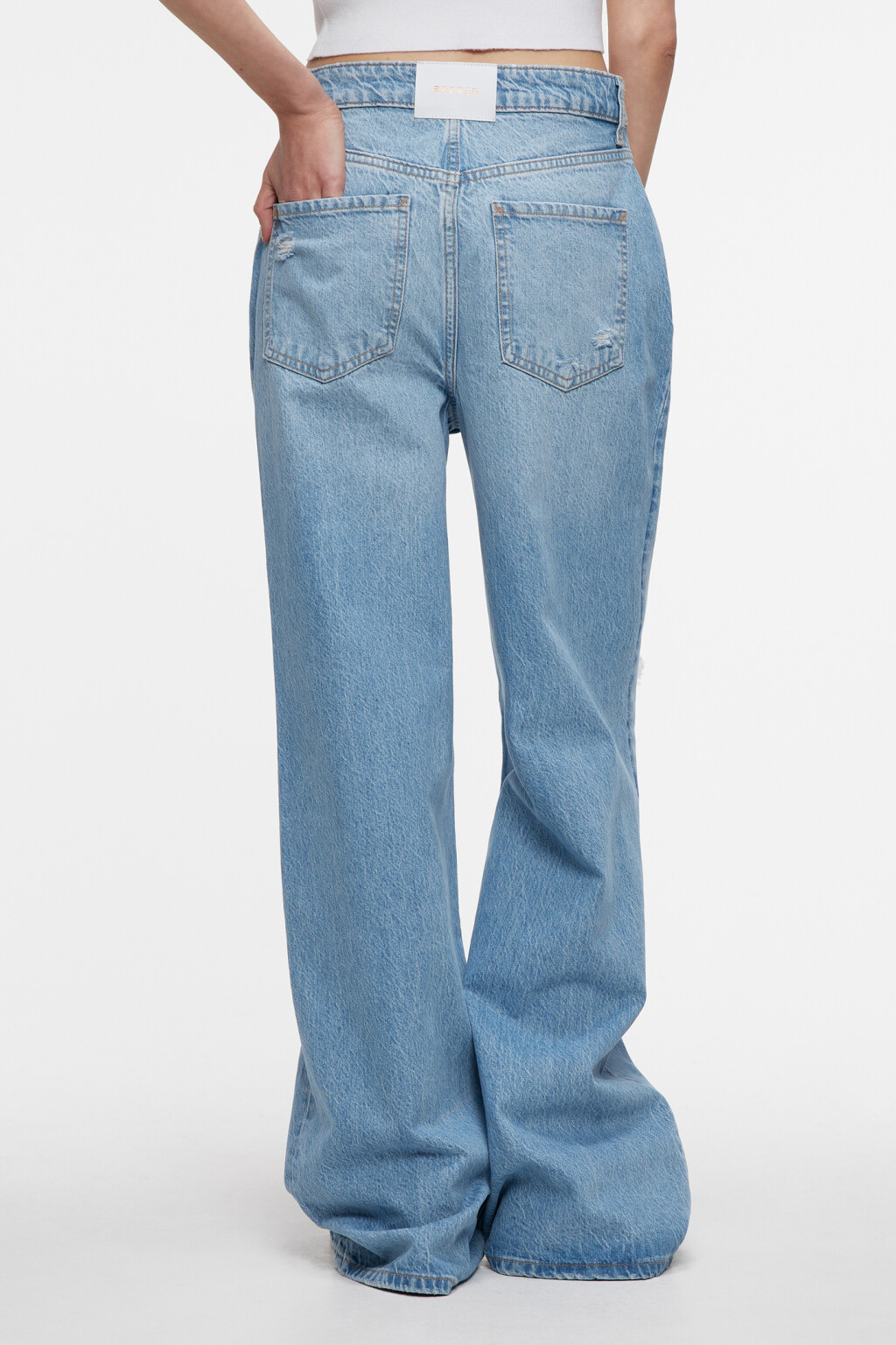 Джинсы-трубы wide leg рваные с потертостями - цвет голубой - 3