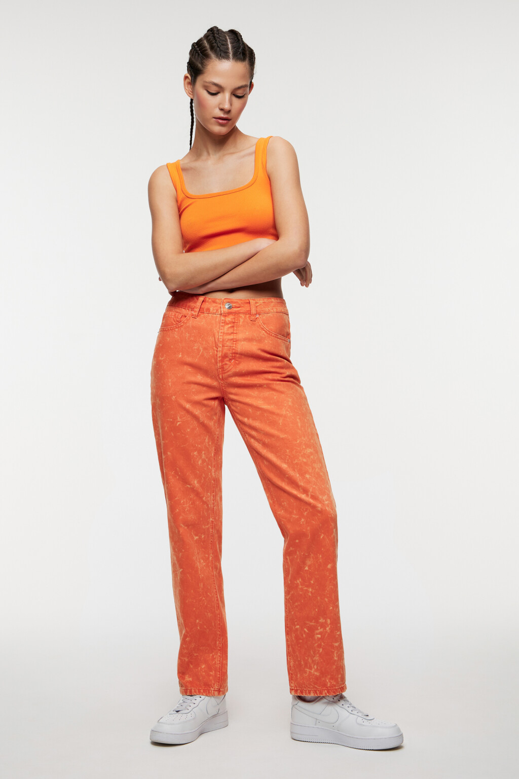 Джинсы straight прямые из цветного денима - цвет оранжевый - 4