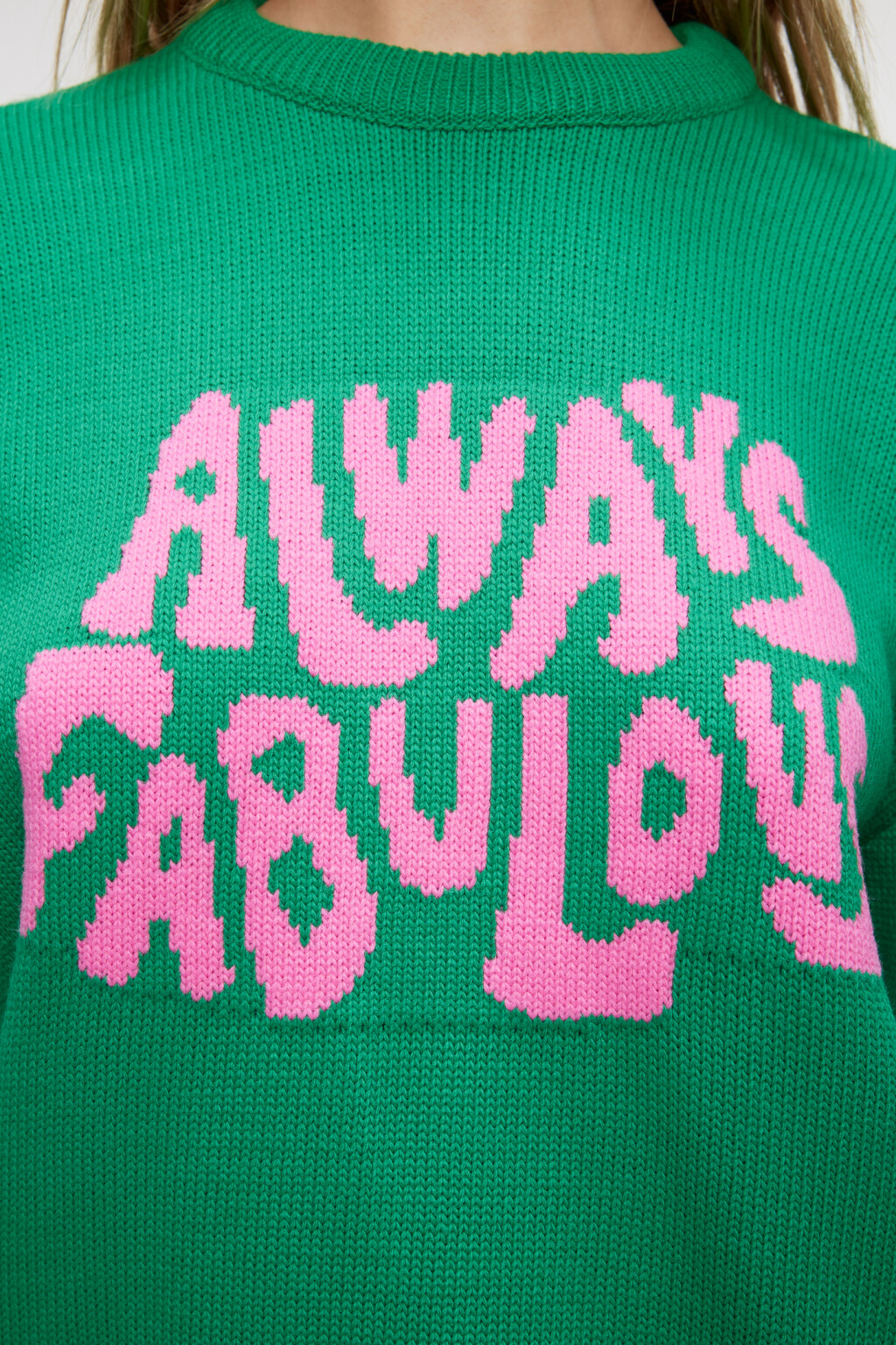 Джемпер oversize тонкой вязки с принтом-надписью - цвет зеленый - 6