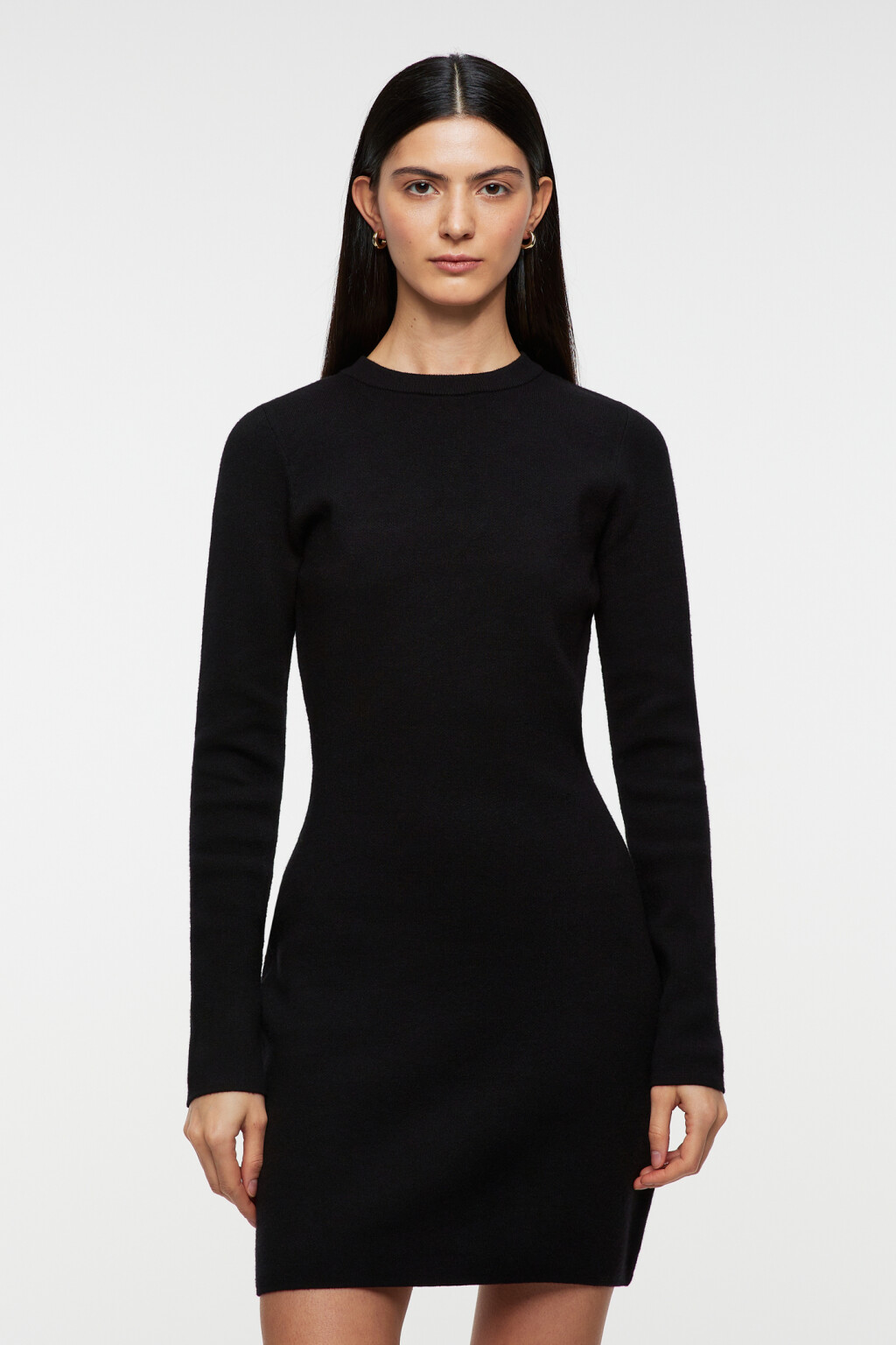 Платье мини облегающее вискозное тонкой вязки - цвет черный - 1