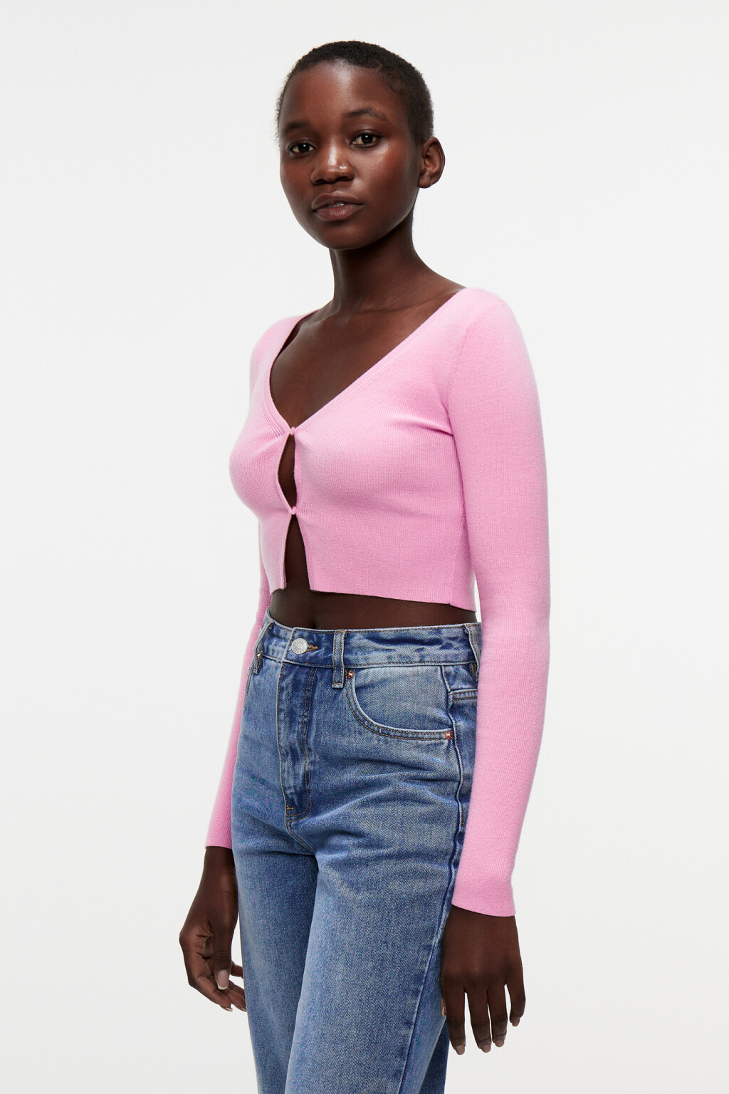 Кардиган укороченный облегающий на пуговицах - цвет розовый - 2