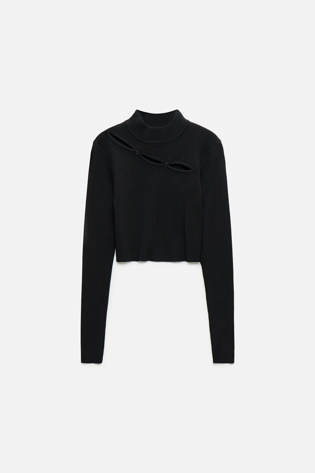 Водолазка вискозная укороченная с разрезом на груди - цвет черный - 9