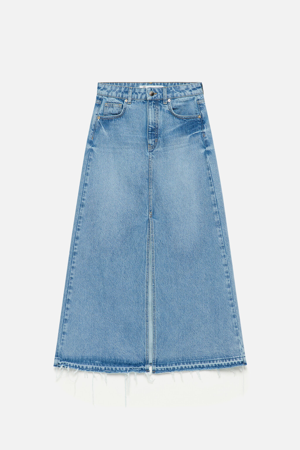 Юбка макси джинсовая прямая с разрезом - цвет голубой - 9