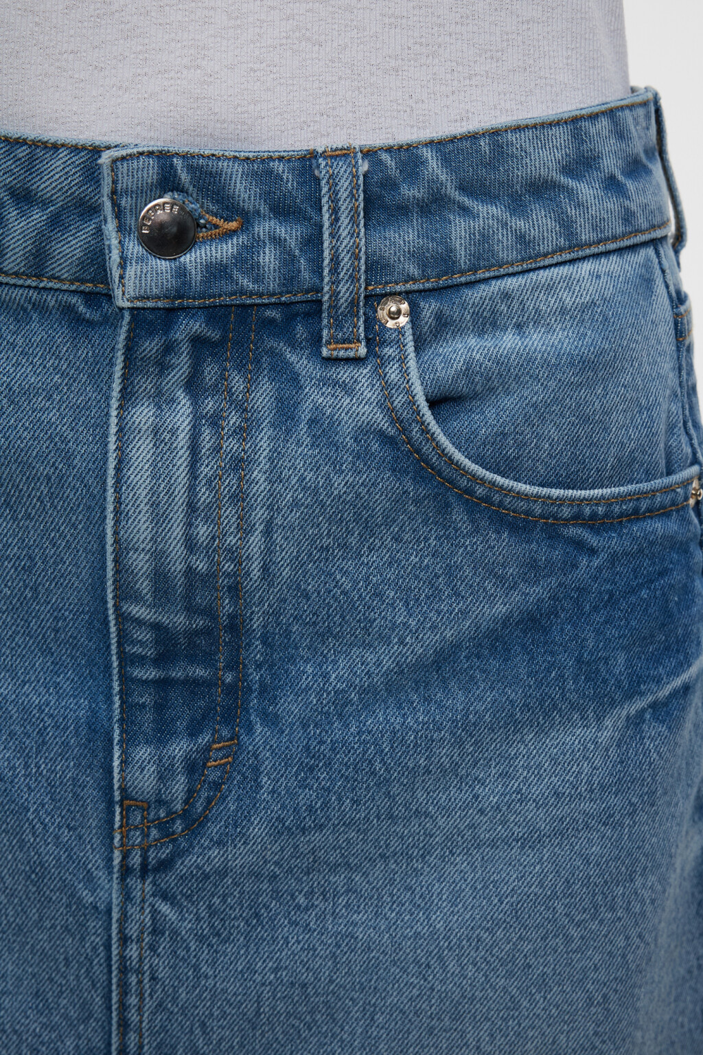 Юбка макси джинсовая прямая с разрезом - цвет голубой - 5