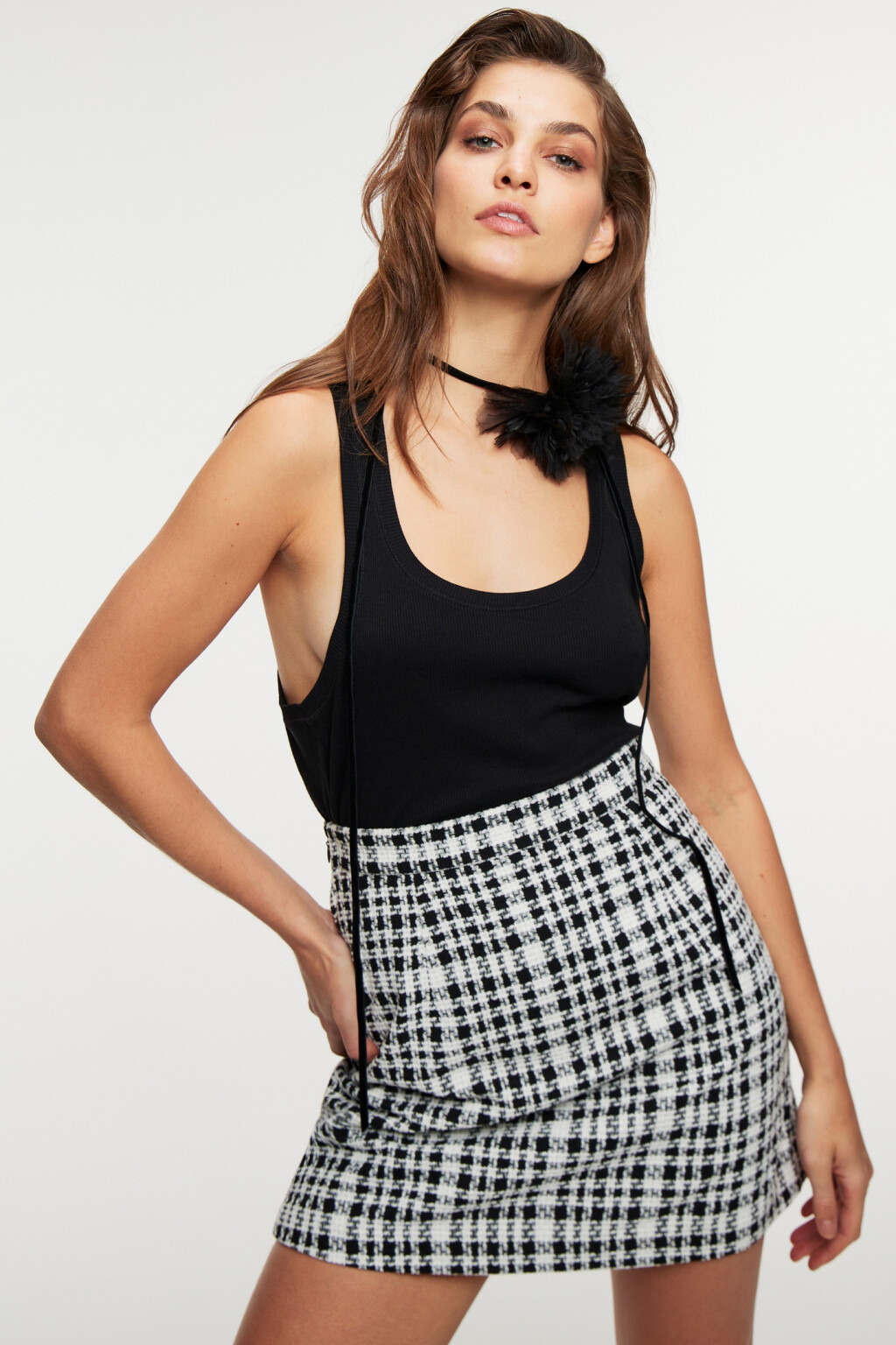 Юбка-карандаш мини твидовая в клетку - цвет мультиколор - 8