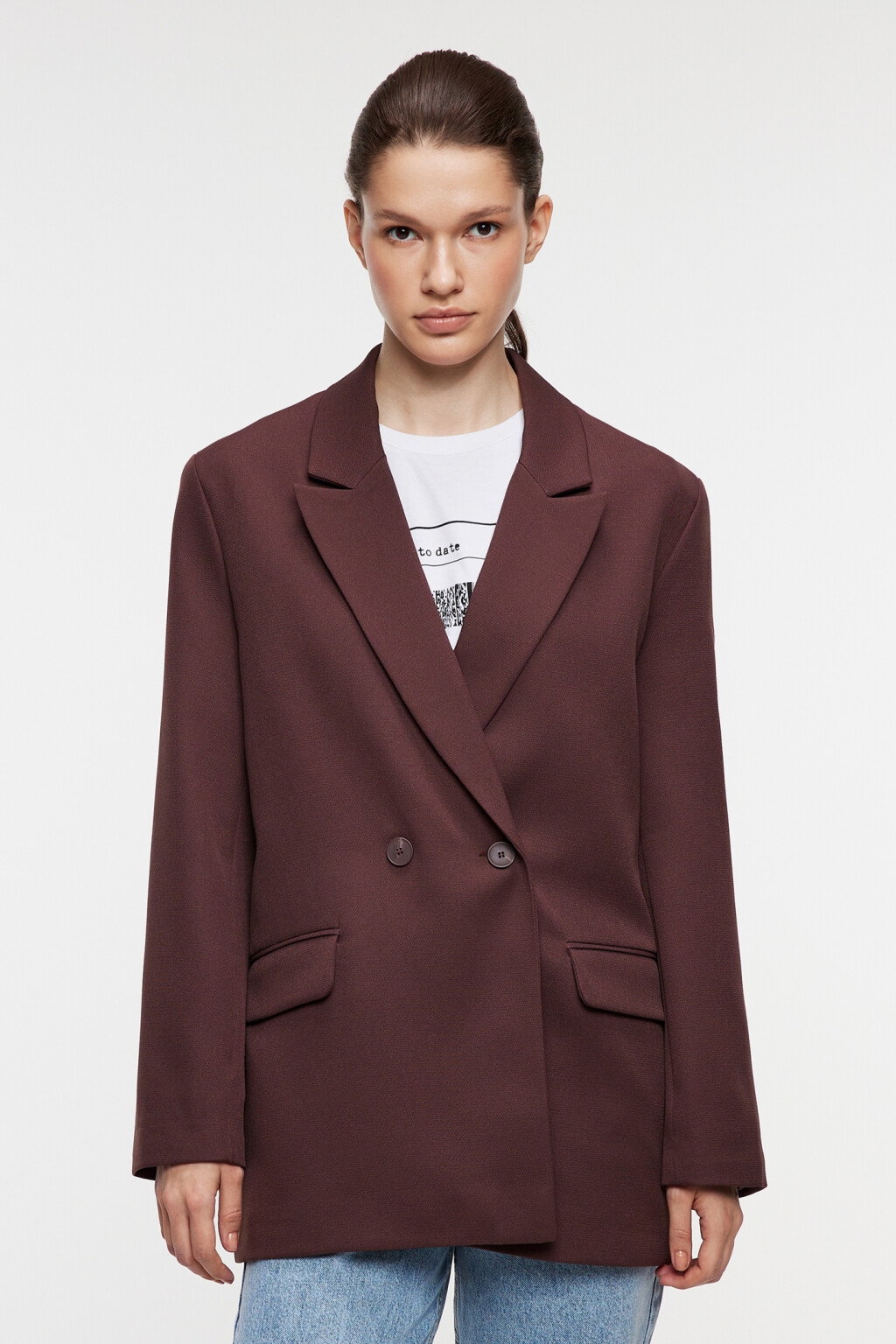 Пиджак oversize двубортный из костюмной ткани - цвет коричневый - 1