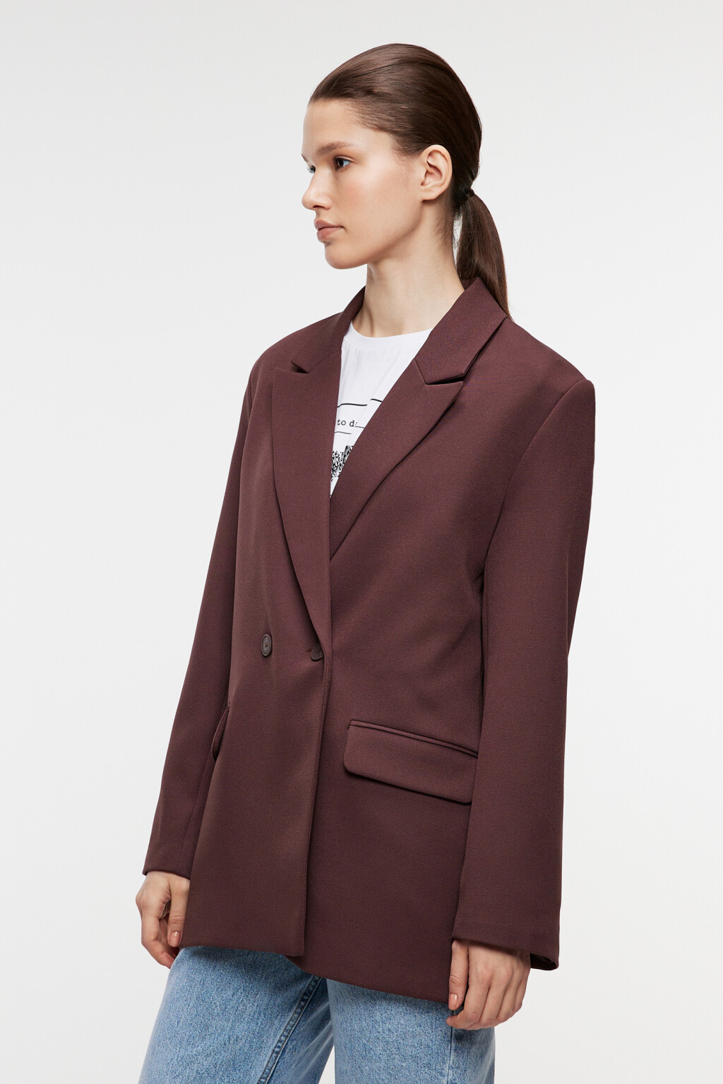 Пиджак oversize двубортный из костюмной ткани - цвет коричневый - 2