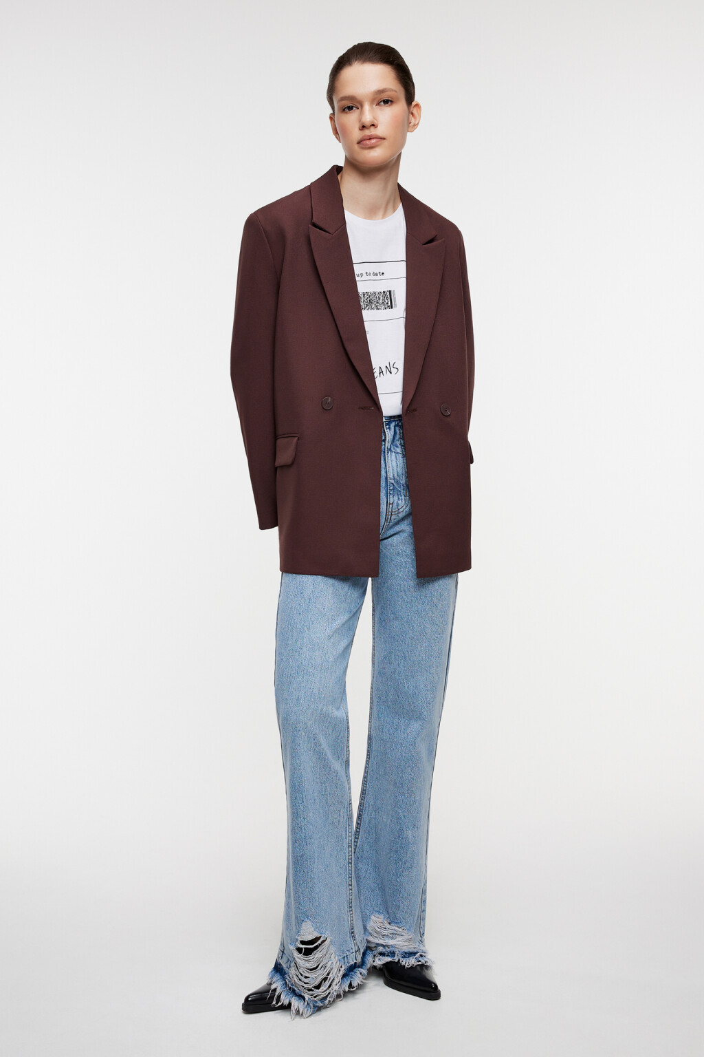 Пиджак oversize двубортный из костюмной ткани - цвет коричневый - 4